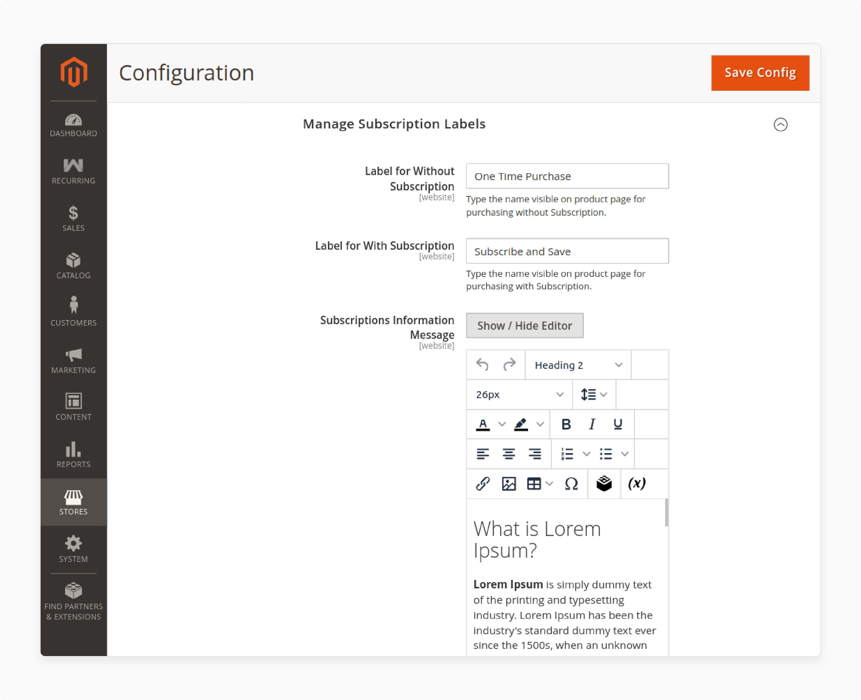 Manage Subscription labels in Magento recurring payments