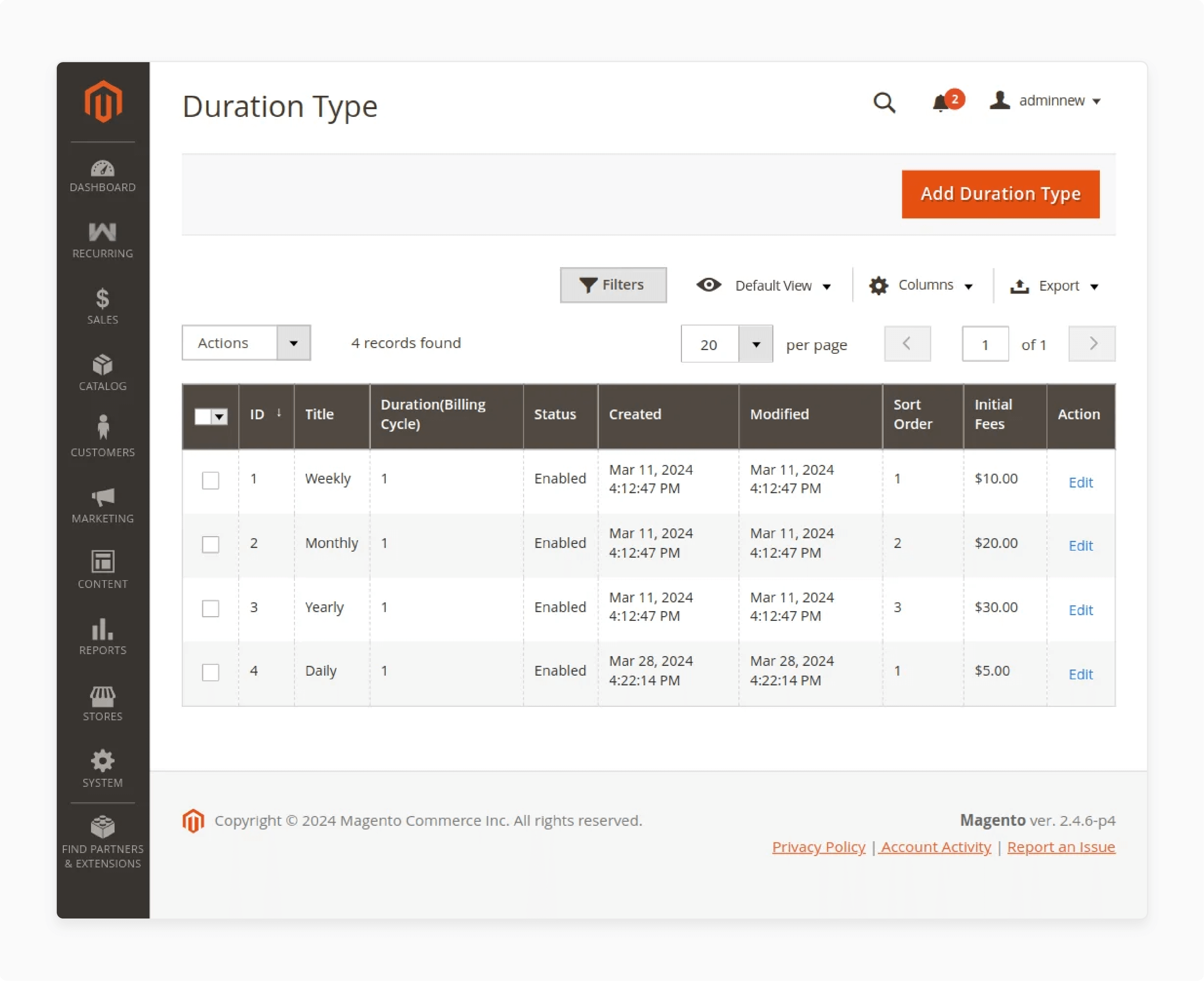 Adding duration type in Magento recurring payments extension