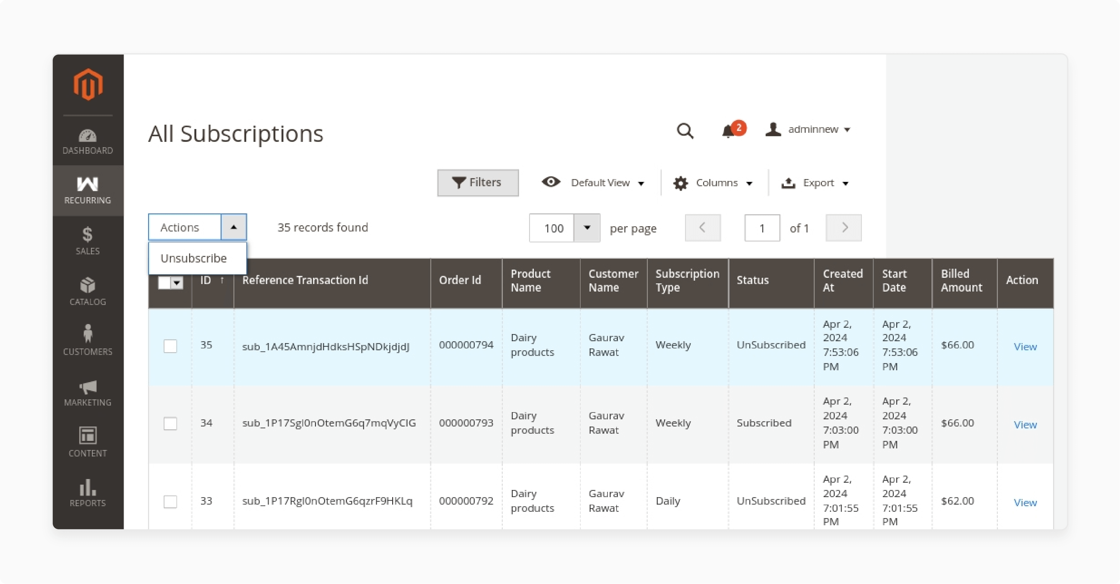 View subscriptions on Magento recurring payments extension