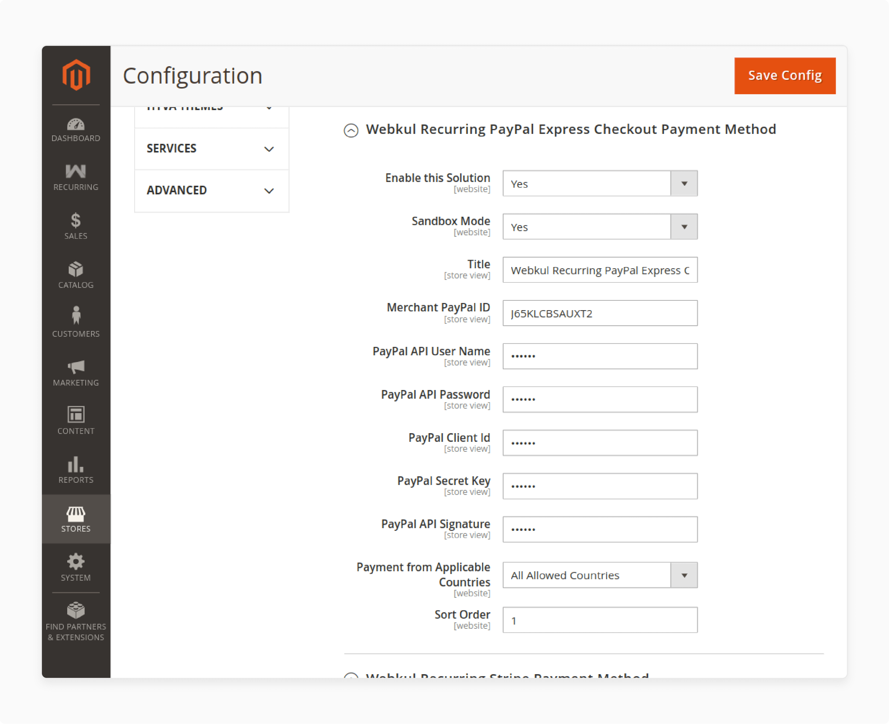 Paypal settings in Magento recurring payments extension