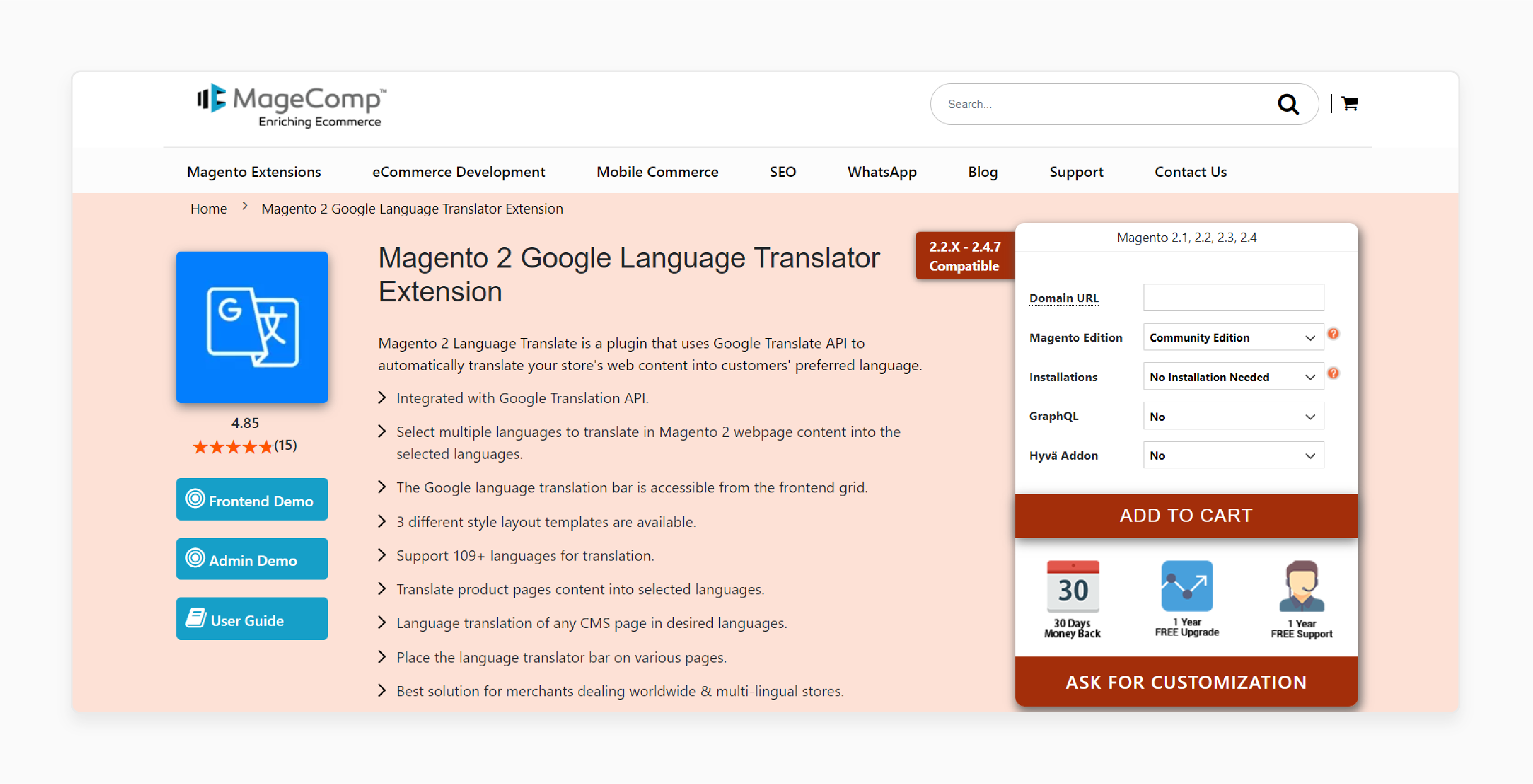 Google Translate integration for Magento 2 extension overview by Magecomp