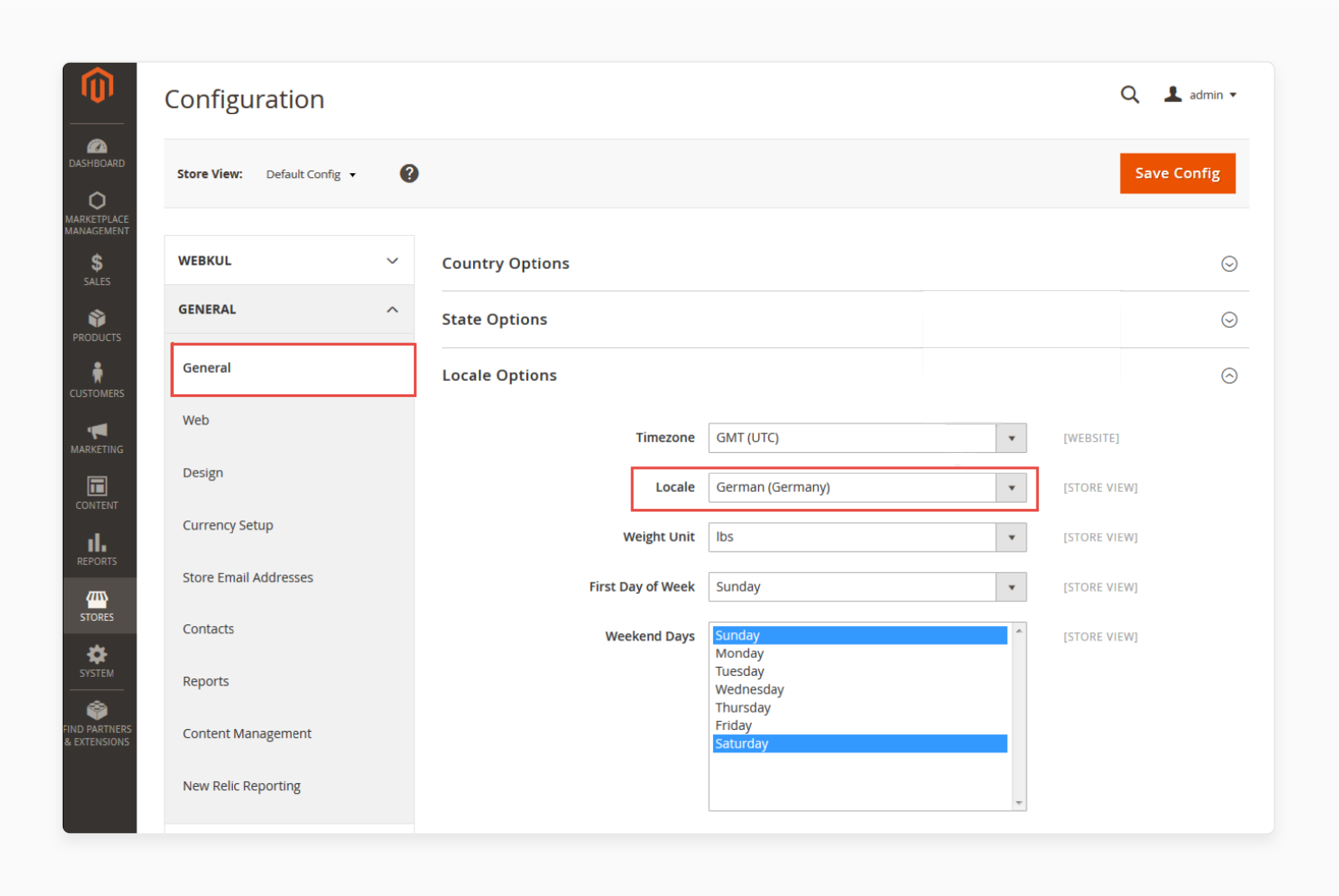 Choose the desired language in Magento 2 configuration