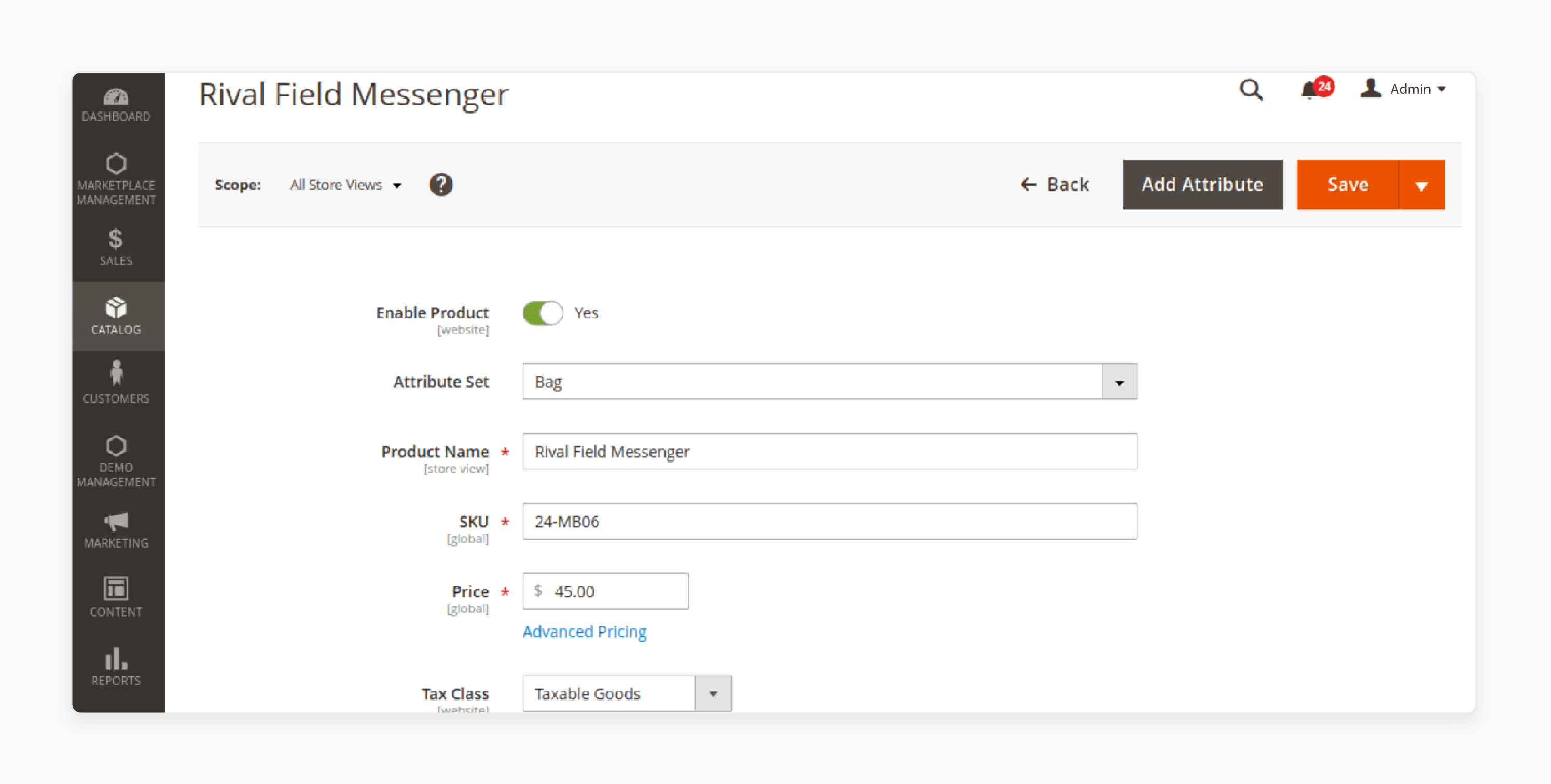 Navigate to products in Magento admin panel for translation