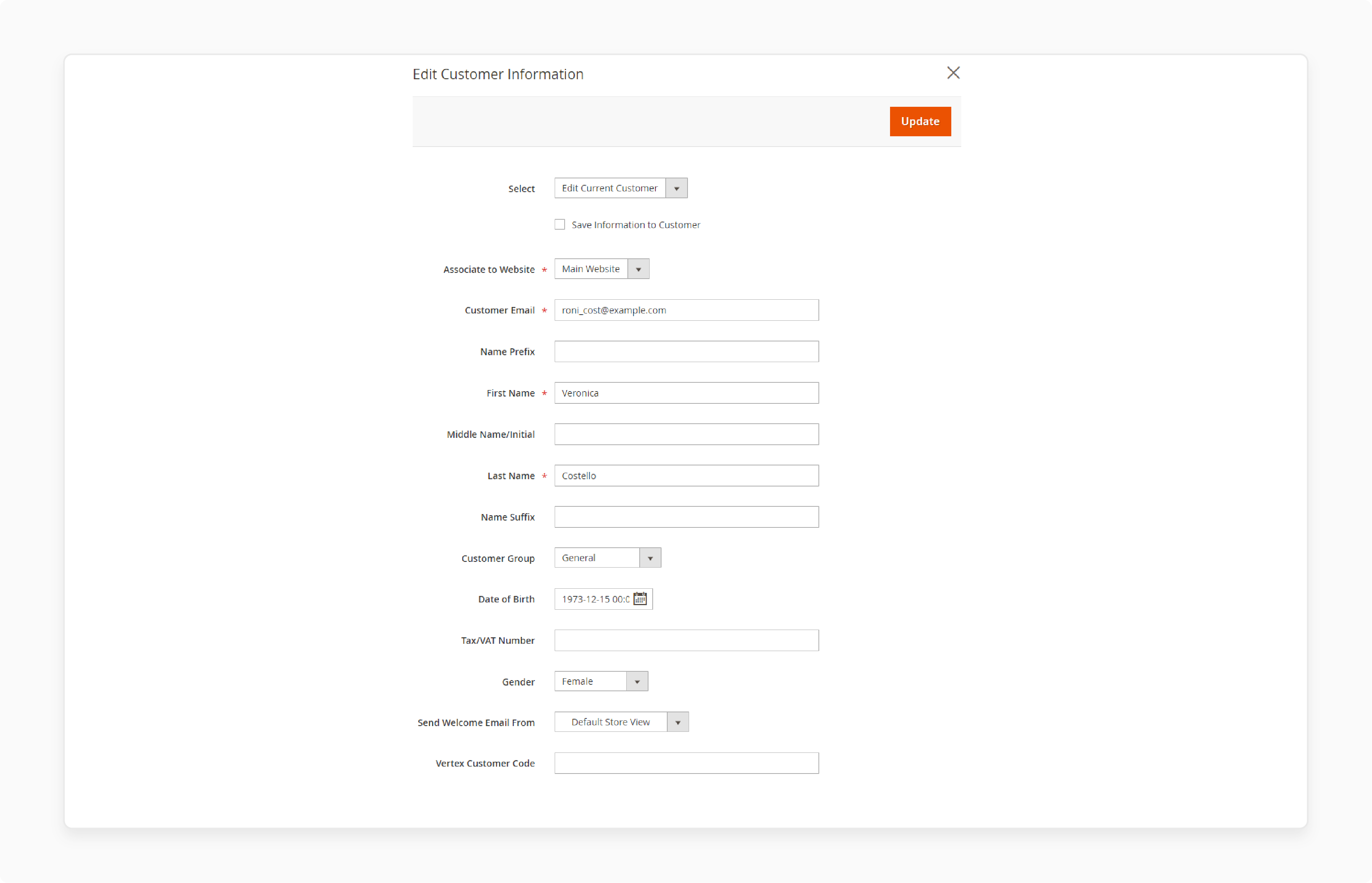 Edit customer information in Magento 2 edit order extension