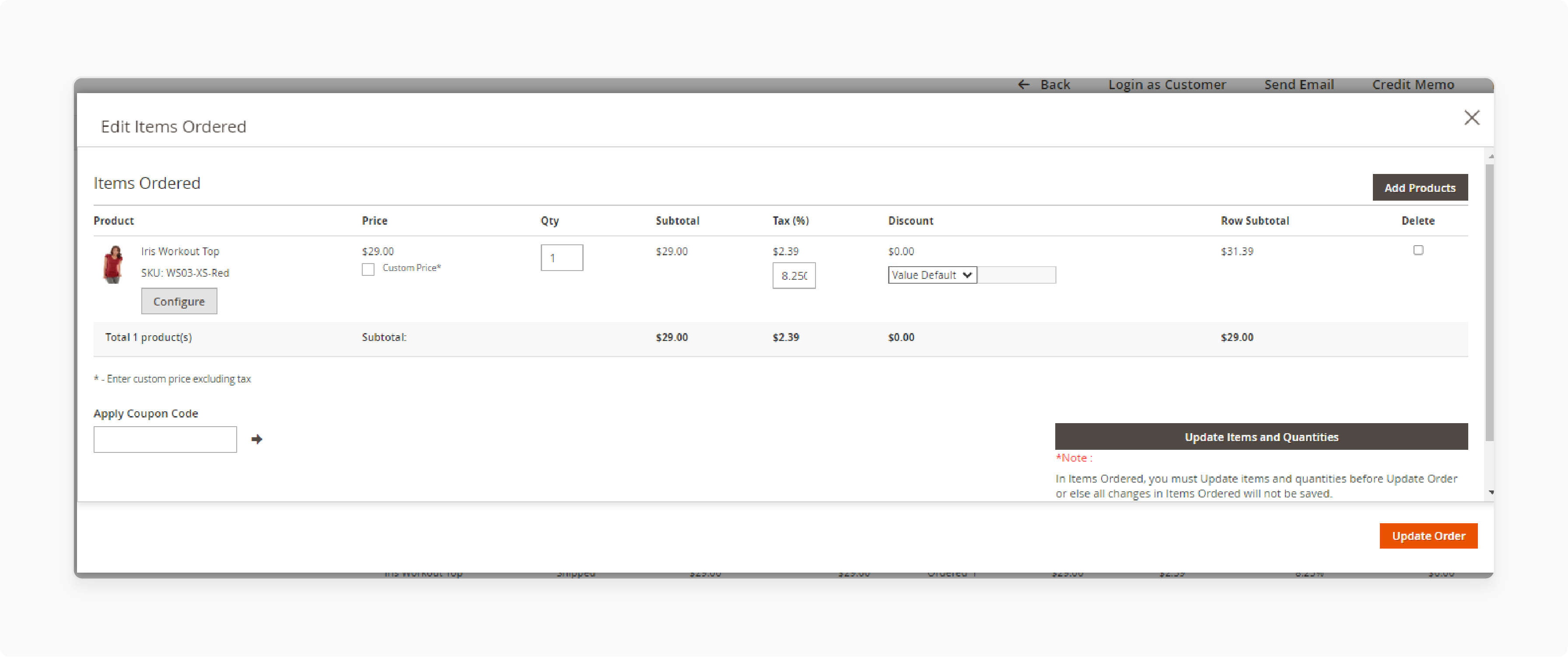 View the items ordered using Magento 2 edit order extension