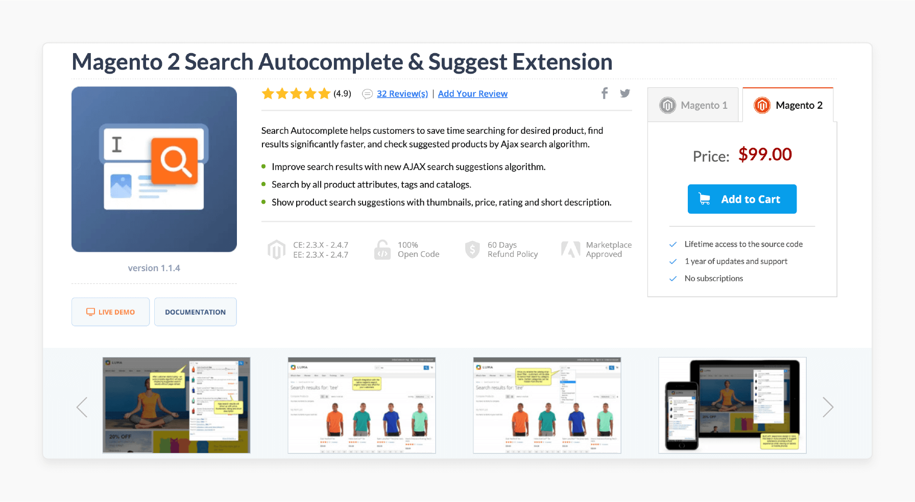 Magento 2 Search Extension by Plumrocket with search autocomplete and suggest features