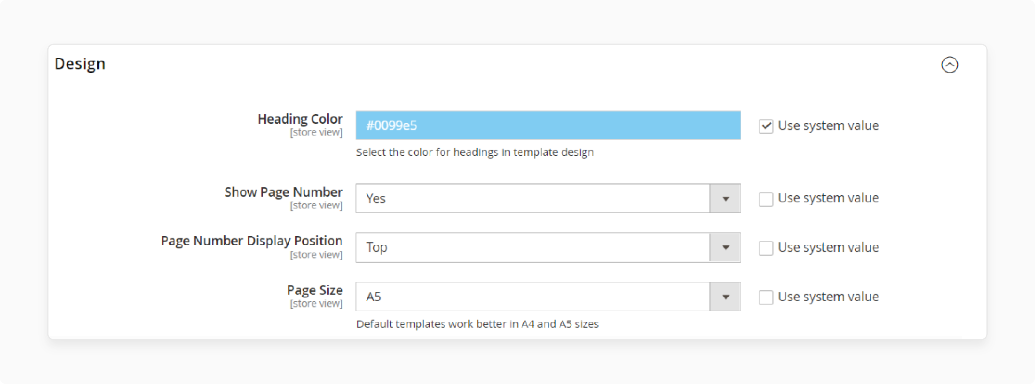 Configure design settings for Magento invoice extension