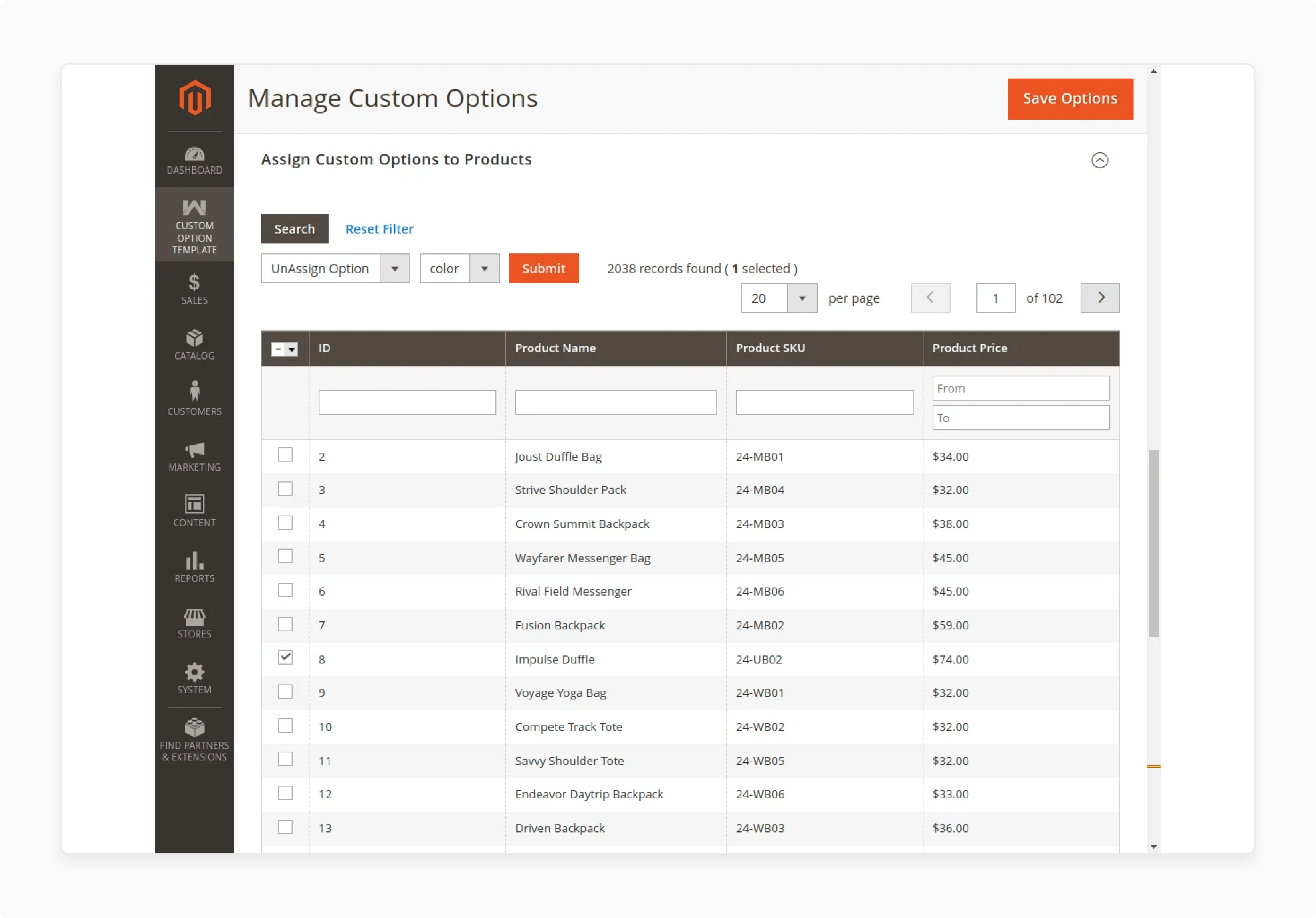 Unassigning custom options from products in Magento 2