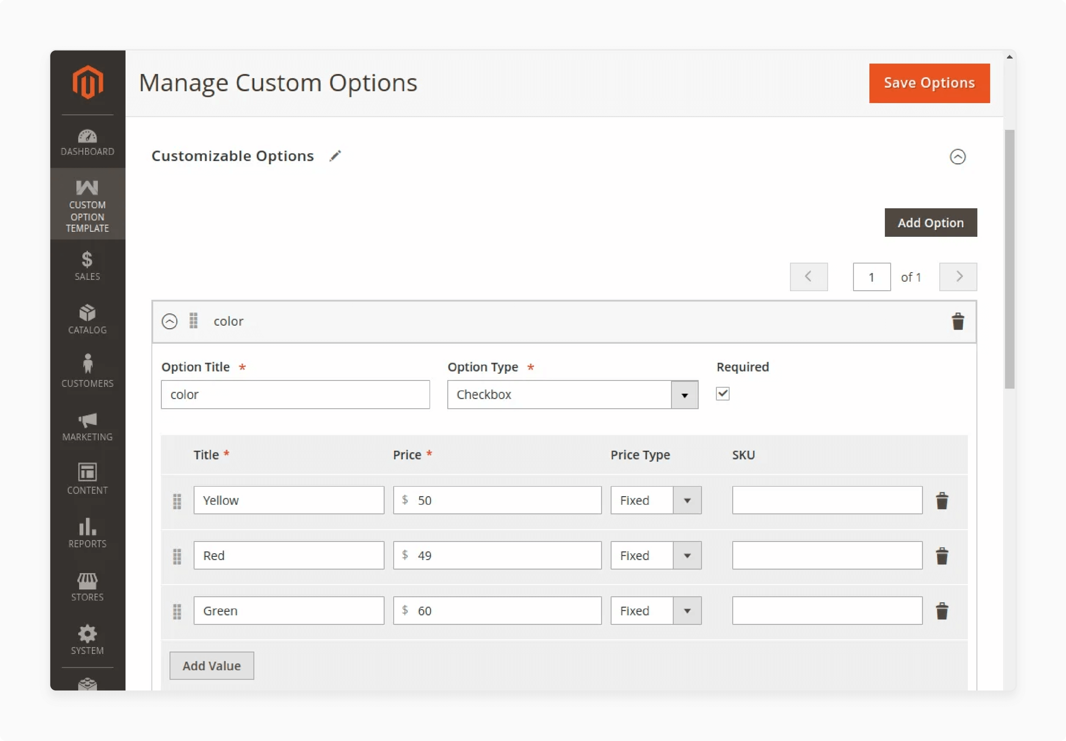 Selecting products for custom options in Magento 2