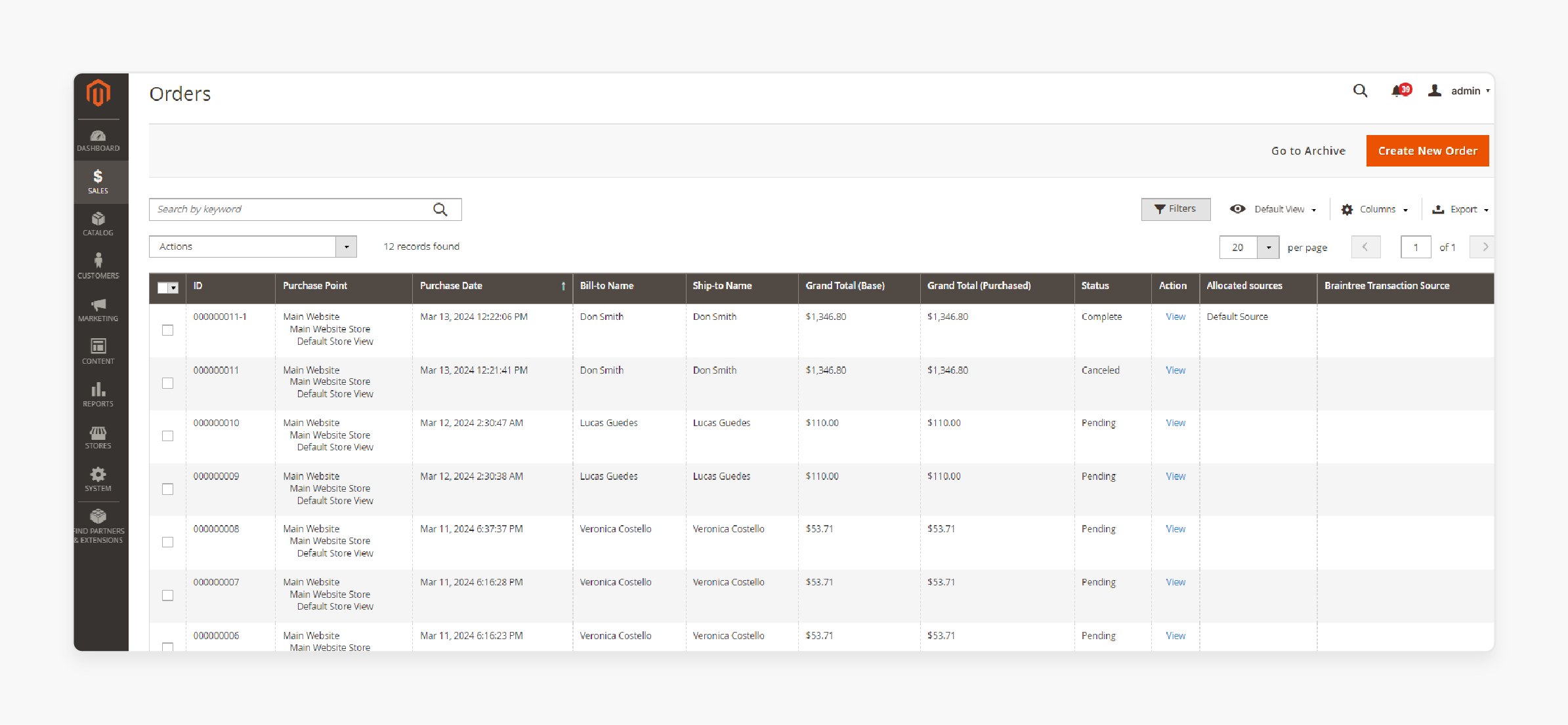 Magento 2 Edit Order dashboard overview