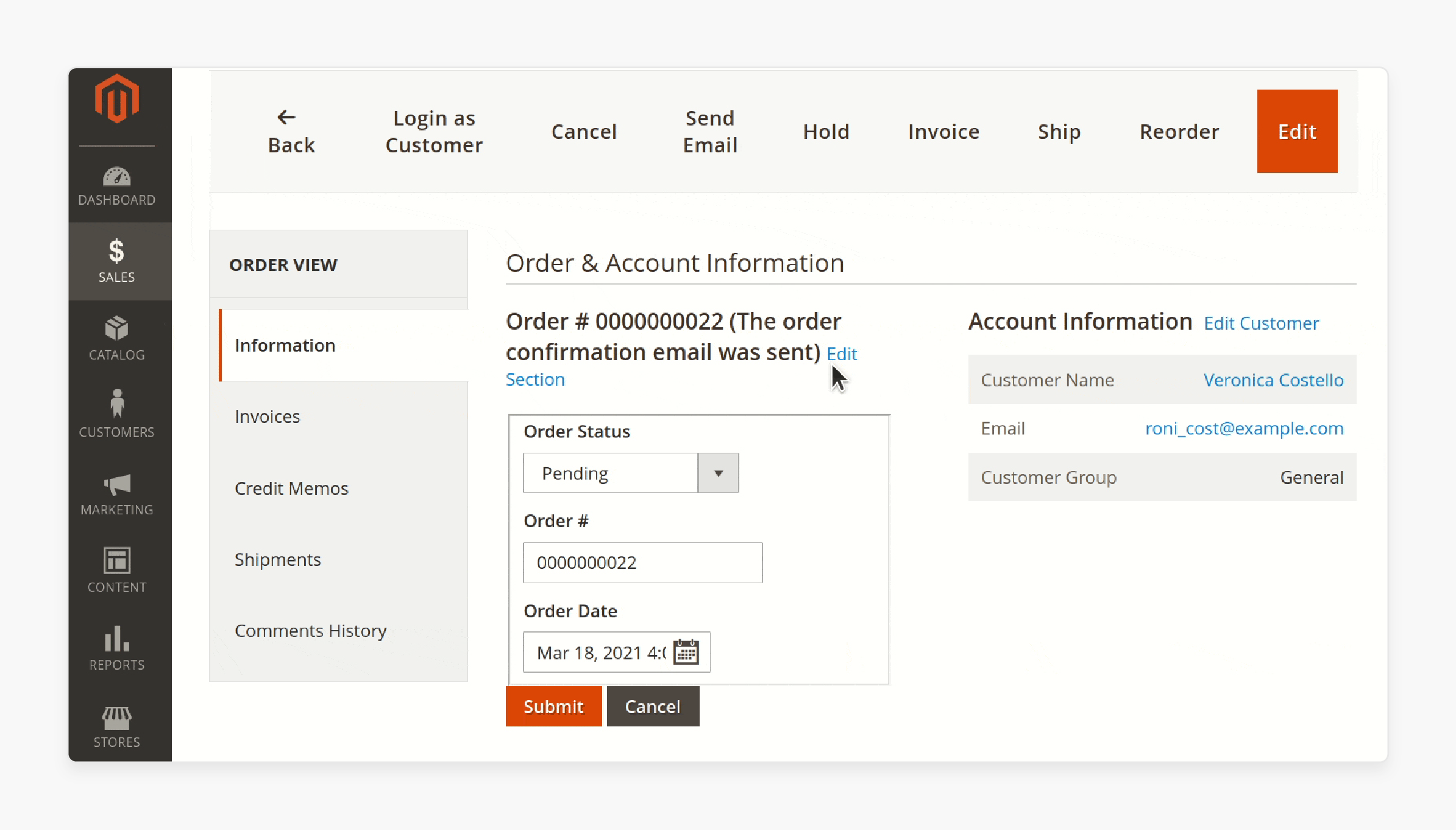 Editing customer information using Magento 2 Edit Order Extension