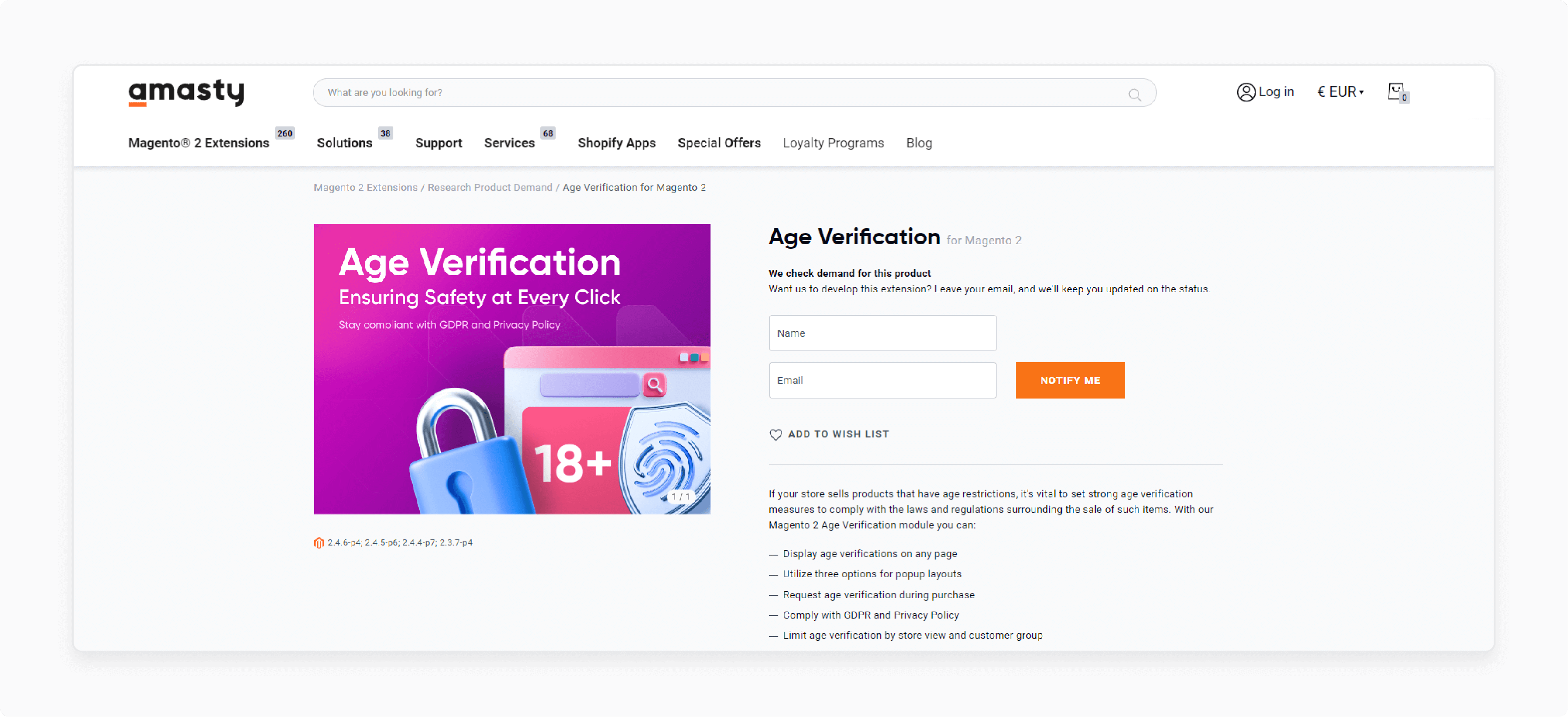 Amasty Magento 2 Age Verification Extension