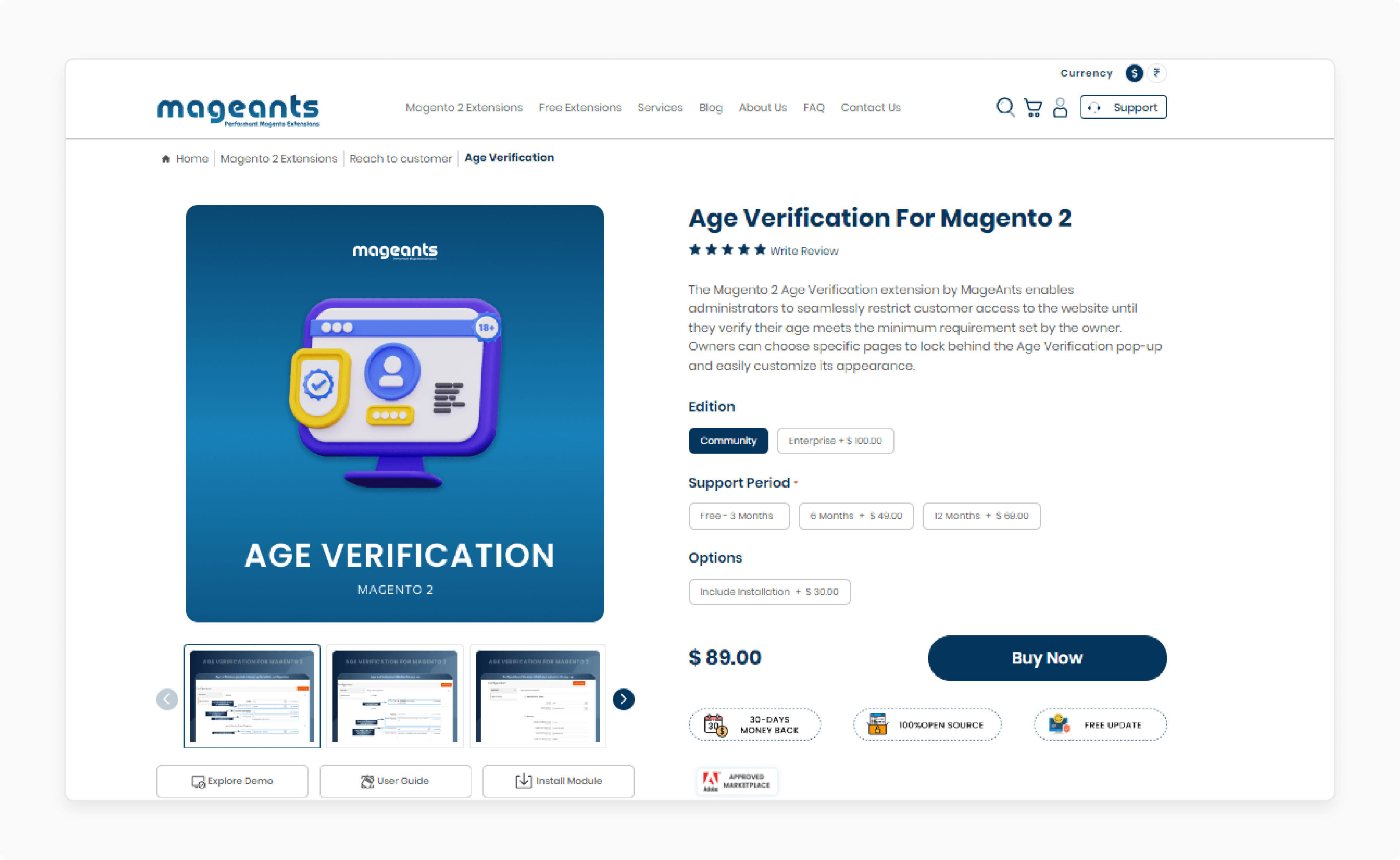 MageAnts Magento 2 Age Verification Extension