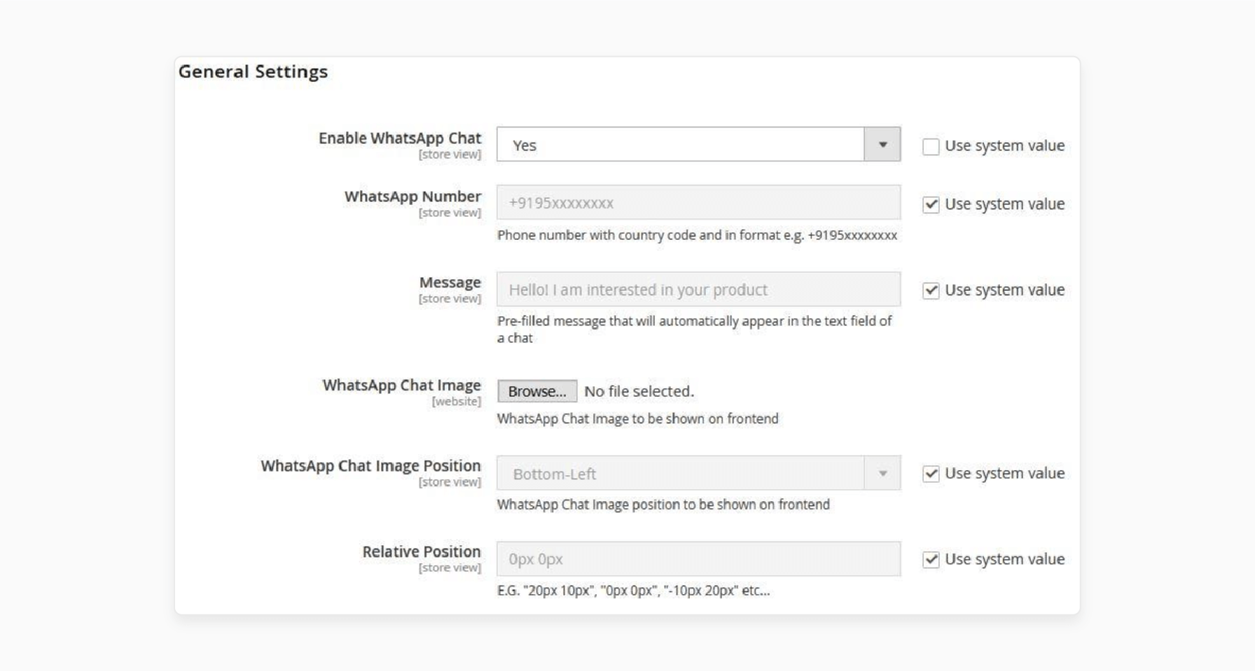 Configuration Settings of Magento 2 WhatsApp Chat Extension