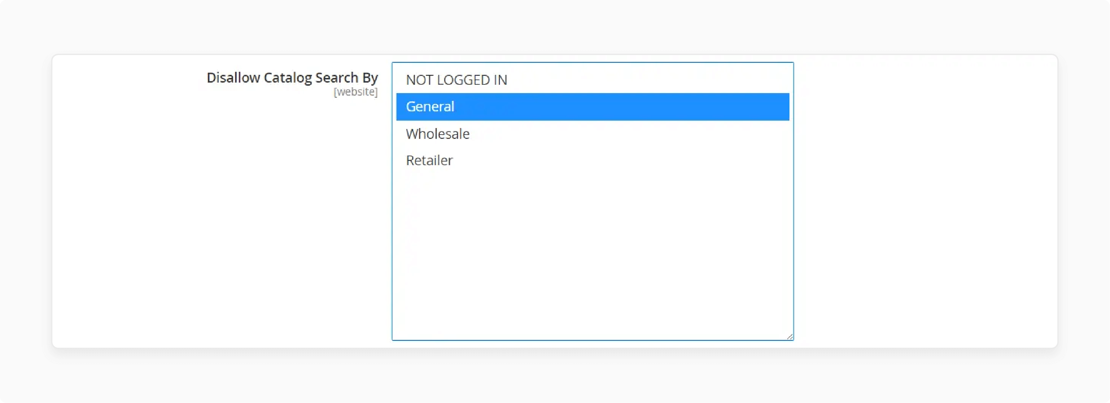 Magento 2 setting to disallow catalog search for specific customer groups