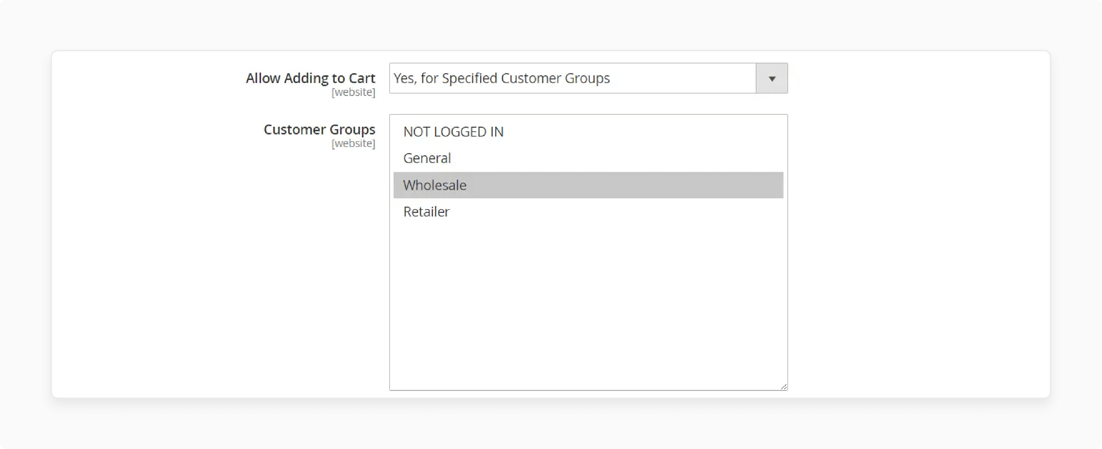 Magento 2 setting to allow adding to cart for specific customer groups