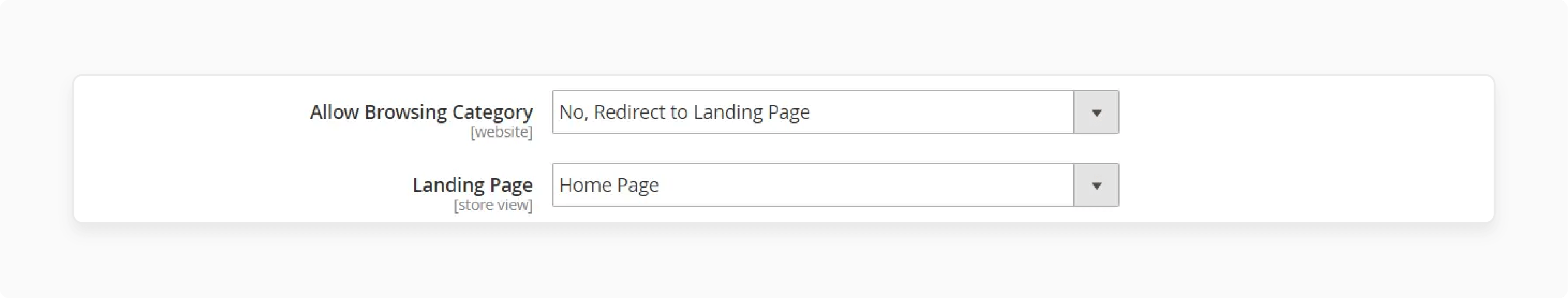 Magento 2 setting to disable access and redirect users to a landing page