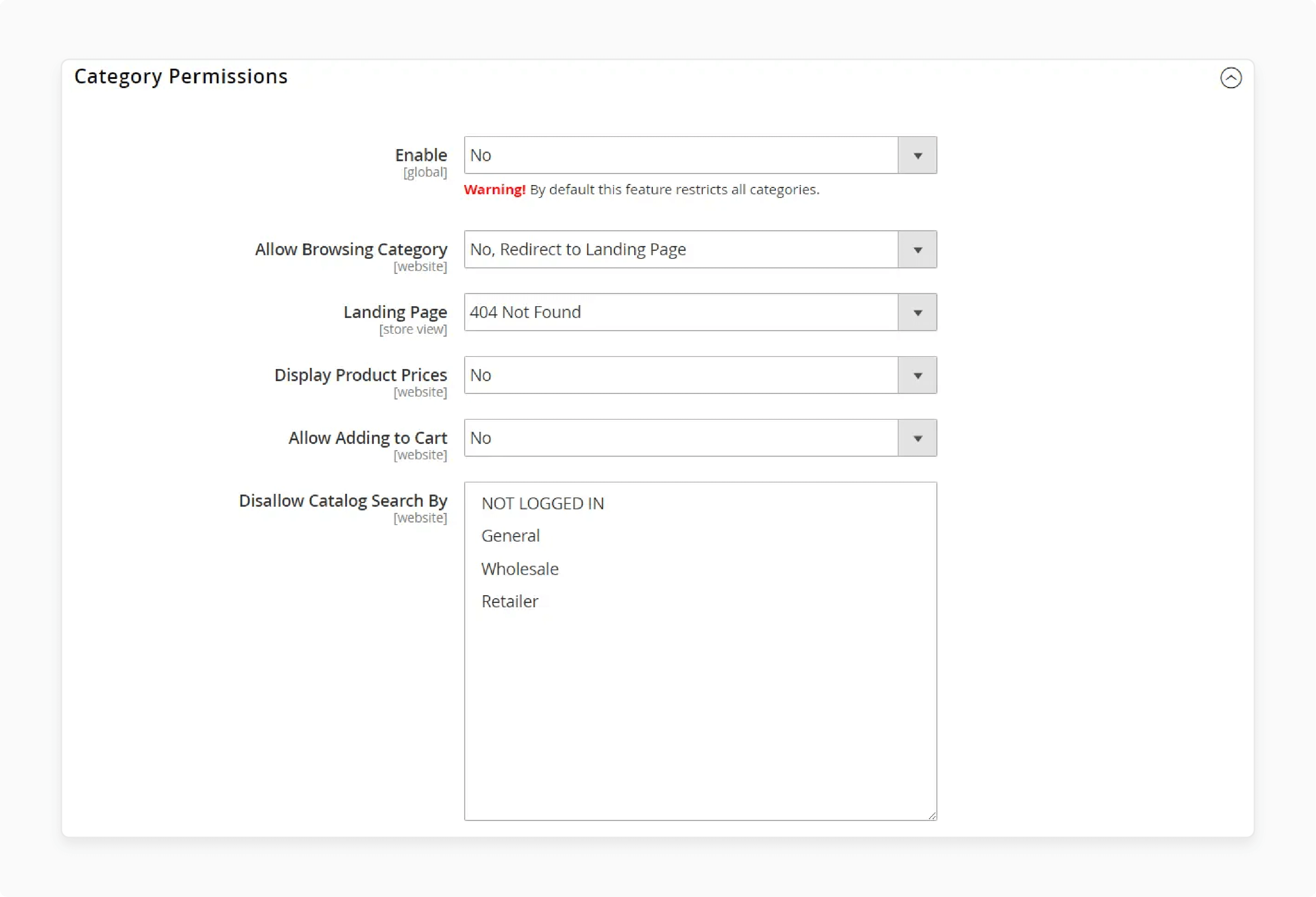 Magento 2 configuration panel for setting category permissions