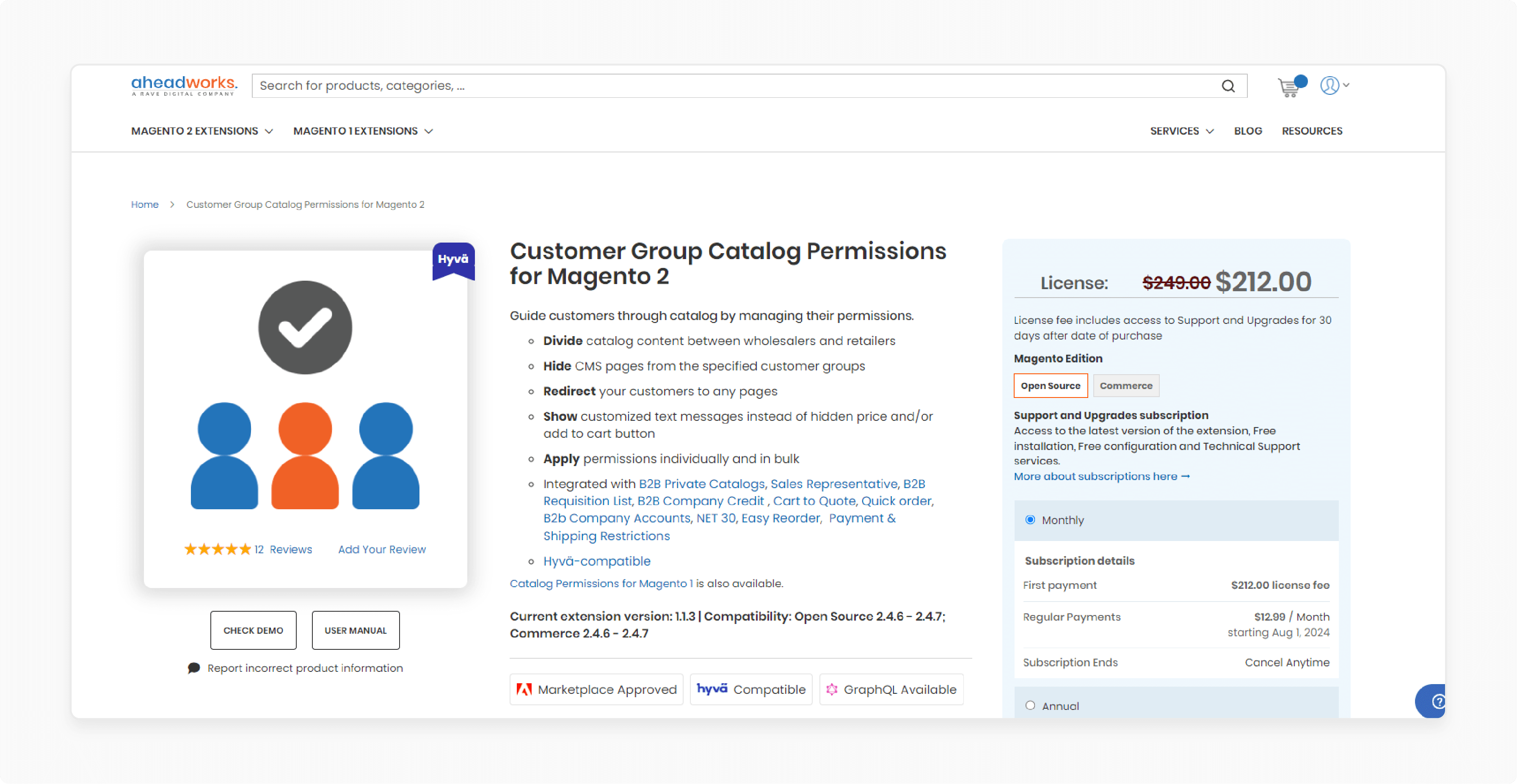 Customer Group Catalog Permissions Extension for Magento 2 by Aheadworks