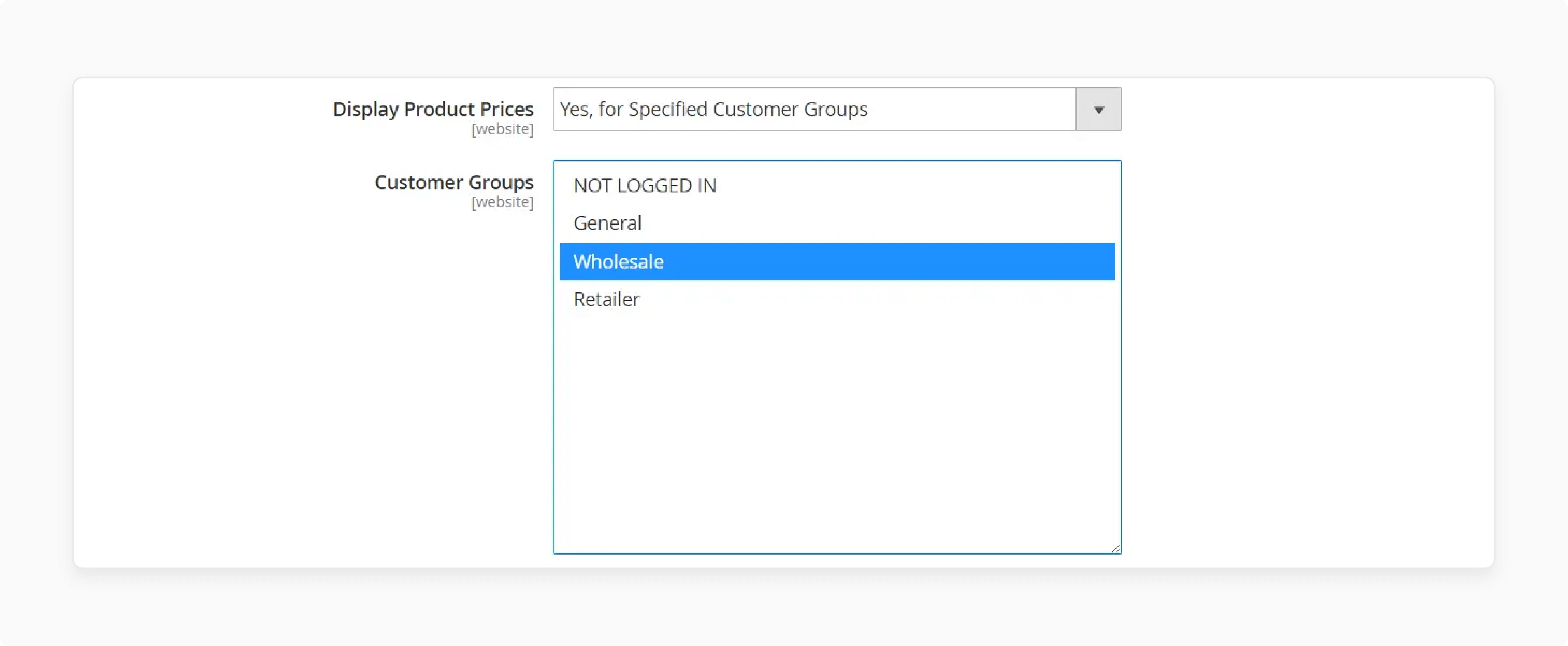 Magento 2 setting to display product prices for specific customer groups