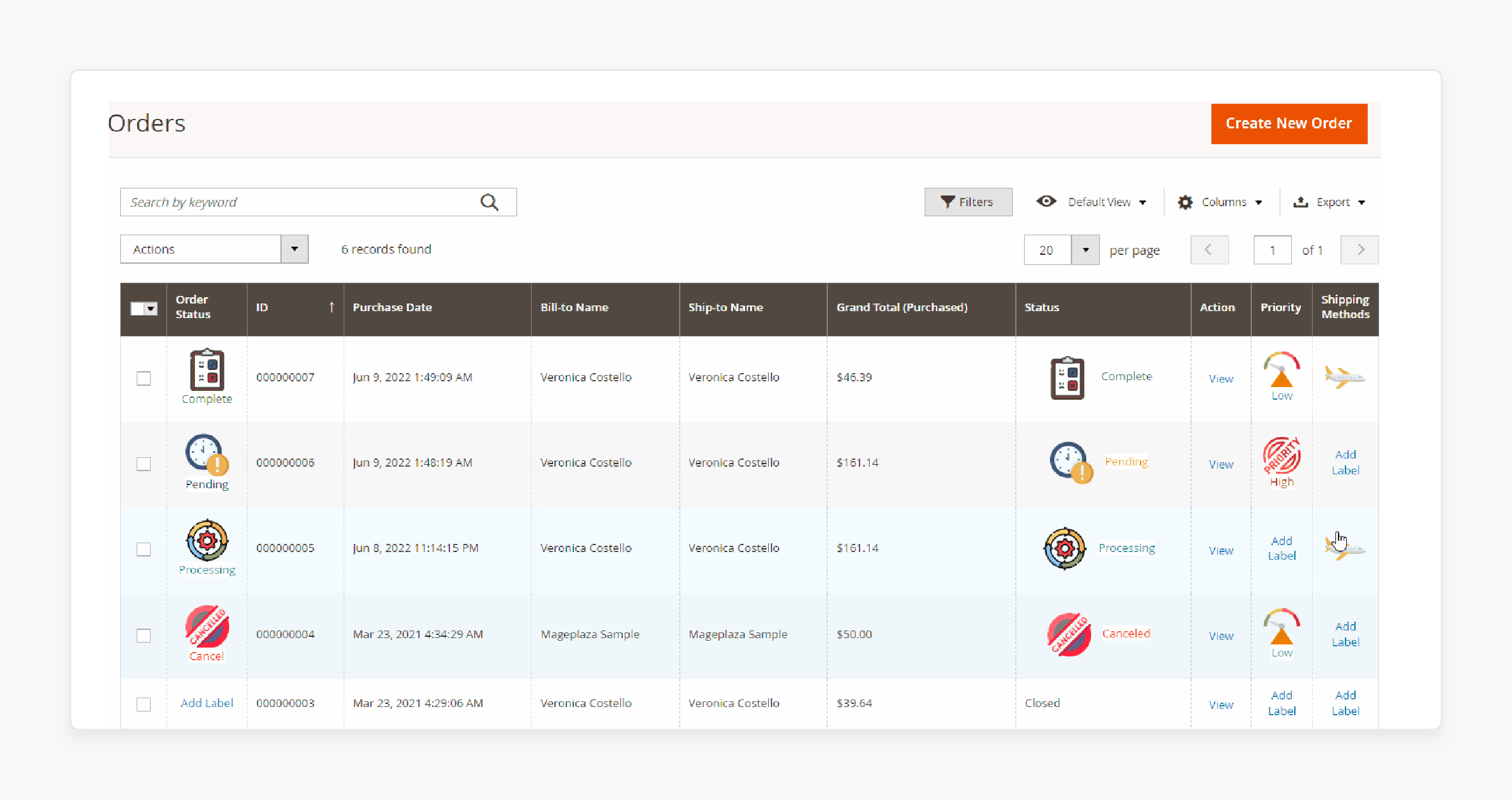 Bulk Magento order label view 