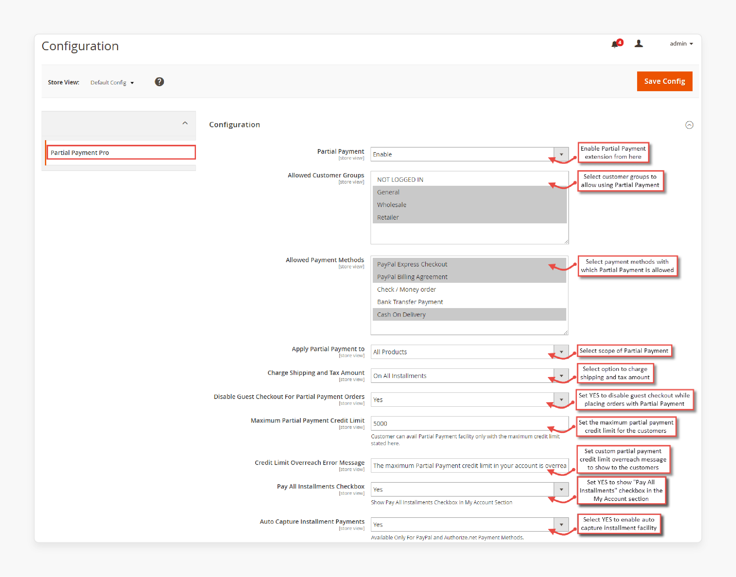 Enabling split payment option in Magento 2 admin