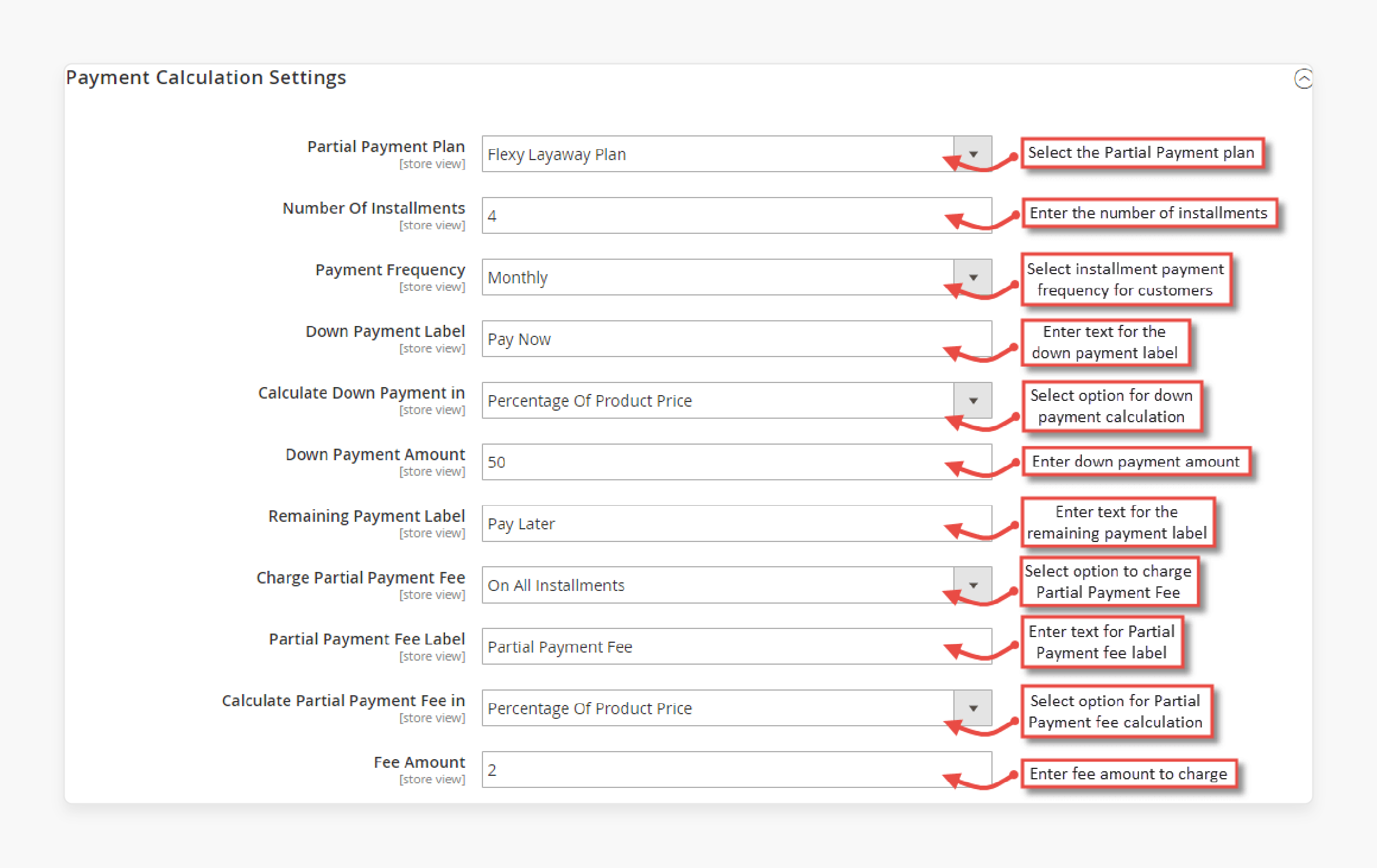 Setting payment options for Magento 2 split payment