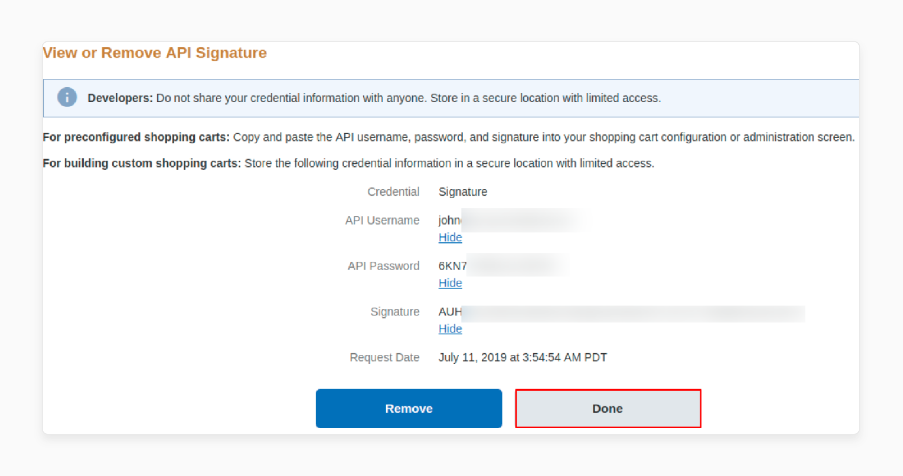 PayPal API Username, Password, and Signature for Magento 2