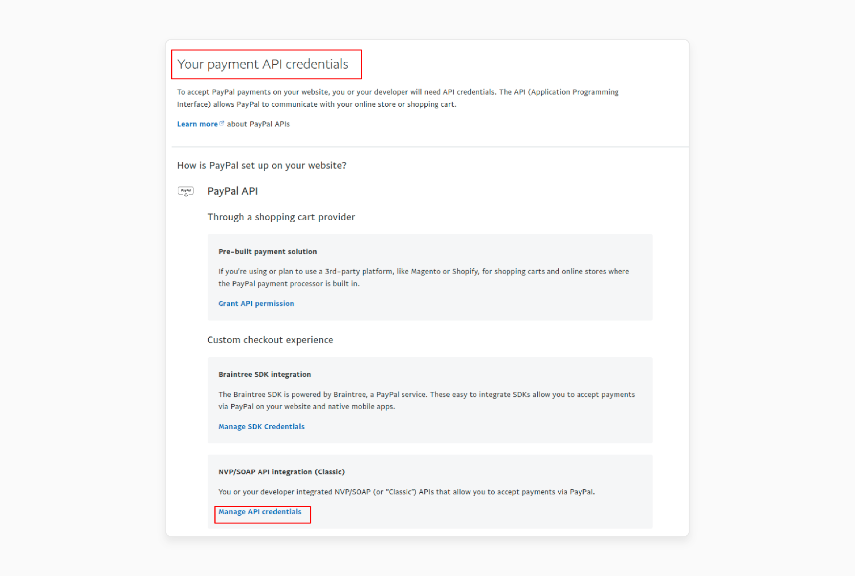 Managing API Credentials on PayPal for Magento 2