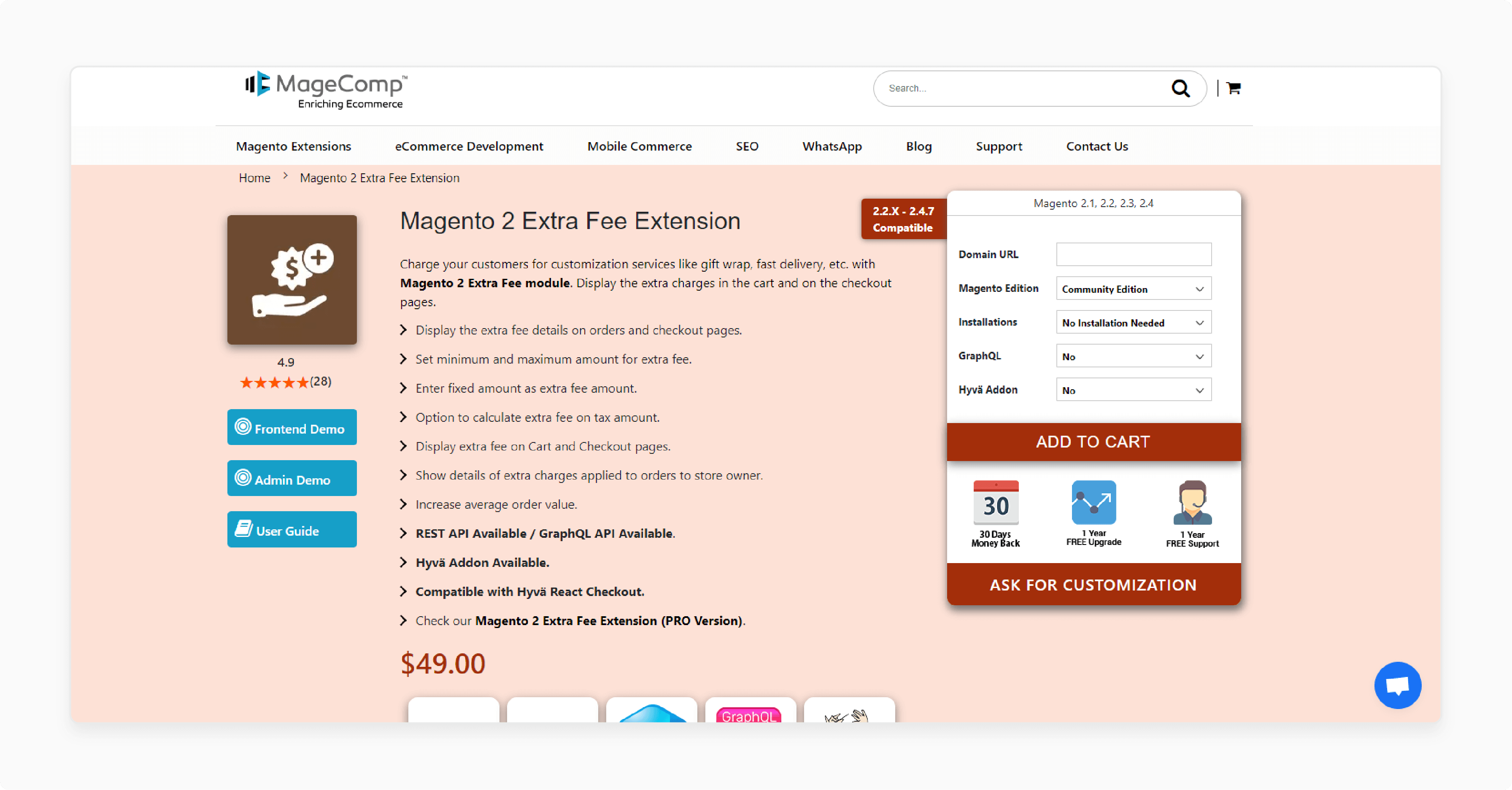 Magento 2 Extra Fee Extension-Magecomp