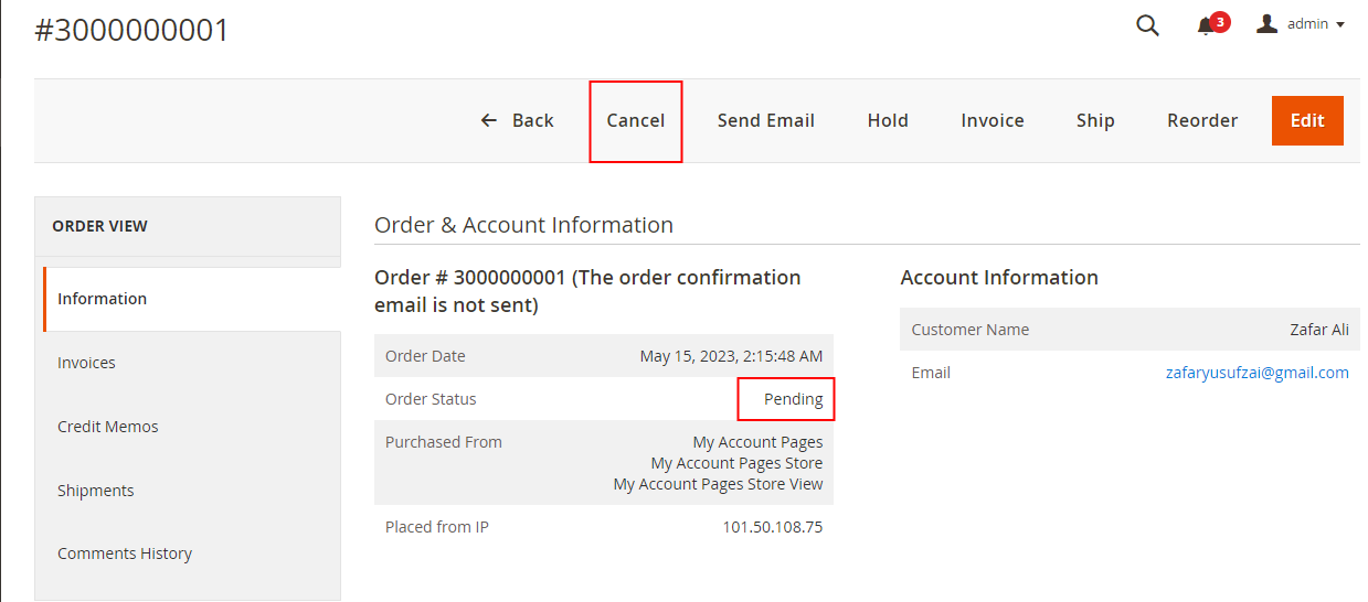 Cancelling Order Option in Magento 2 Admin Panel