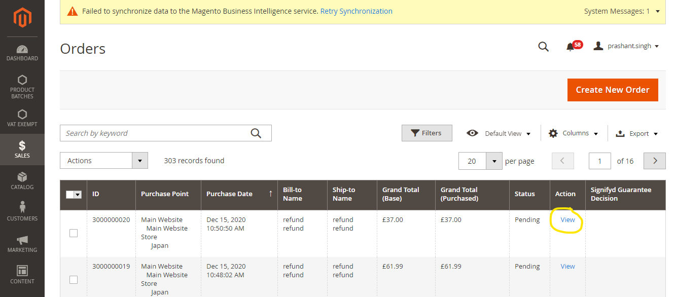 Order Management Dashboard in Magento 2 Admin Panel