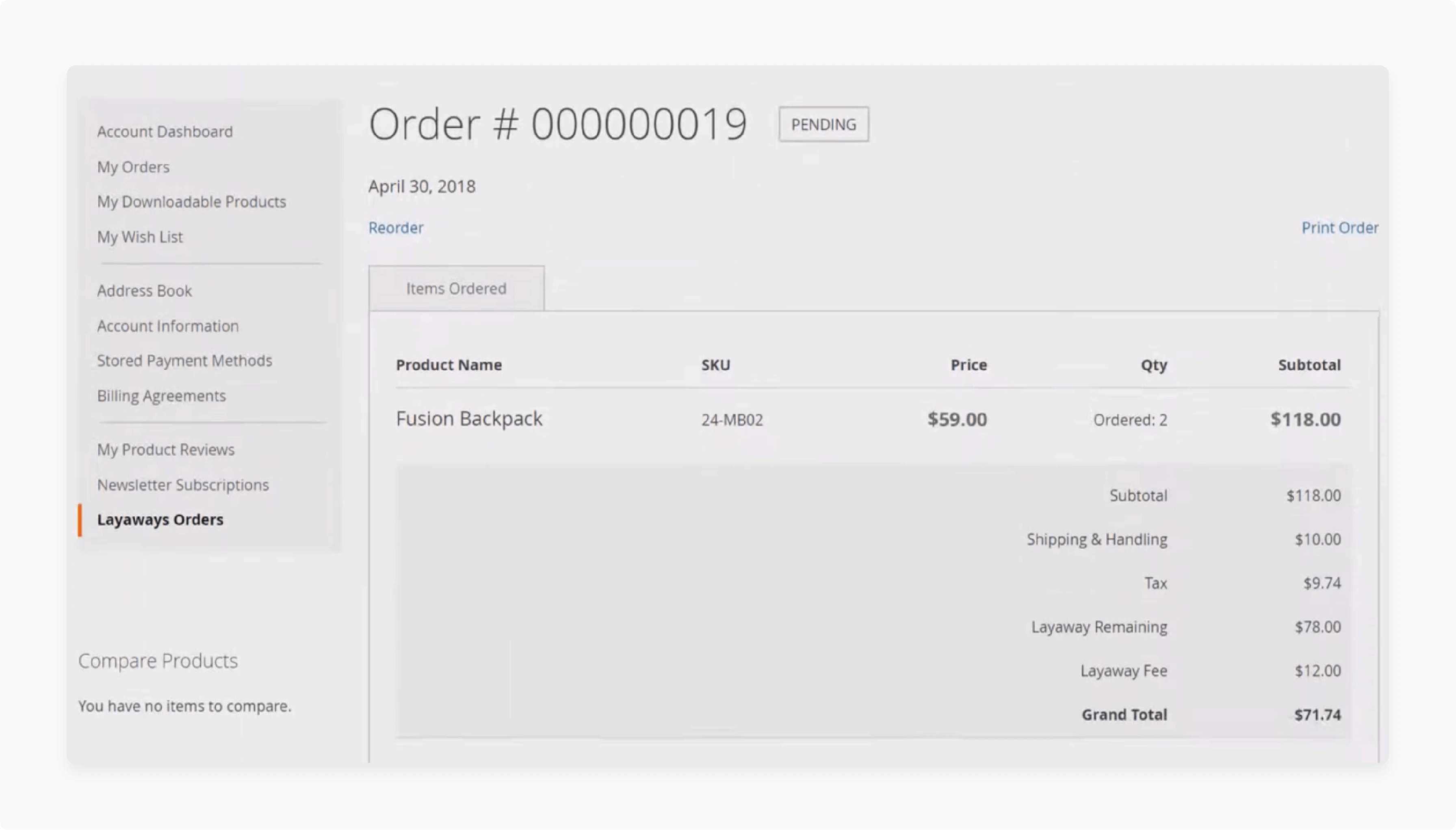 managing layaway orders in Magento 2