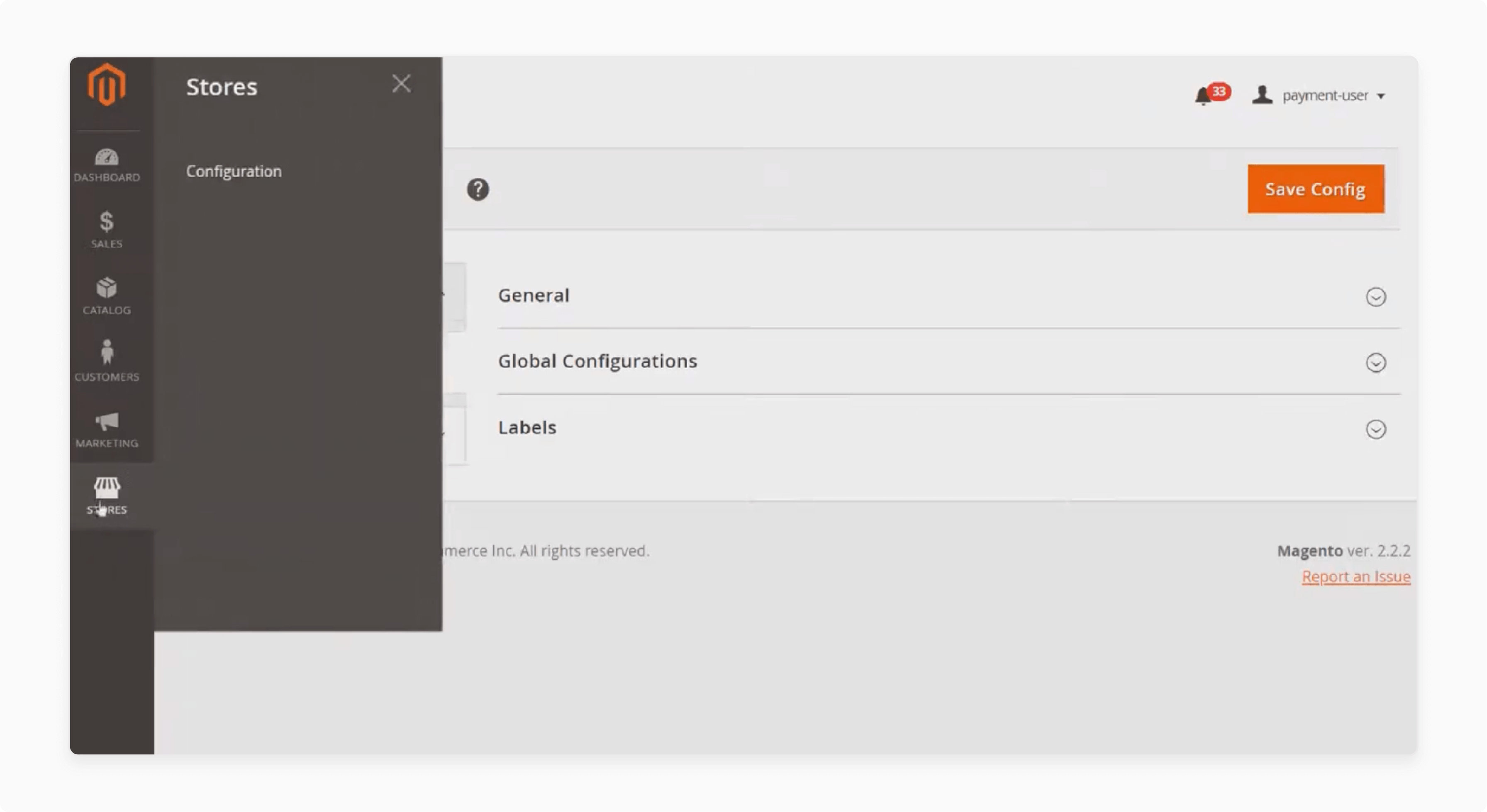 navigating to configuration settings under stores