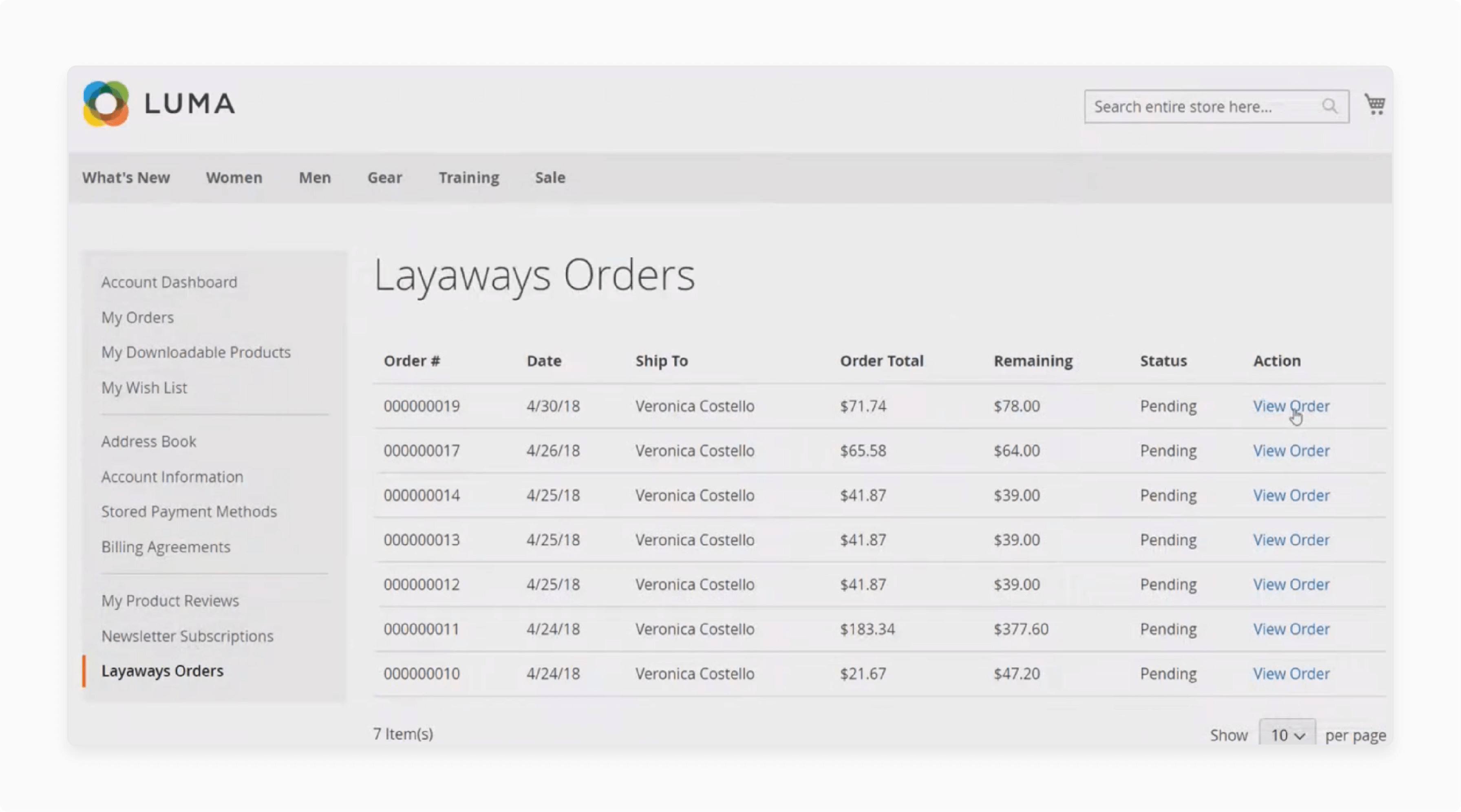 viewing layaway order details in Magento 2