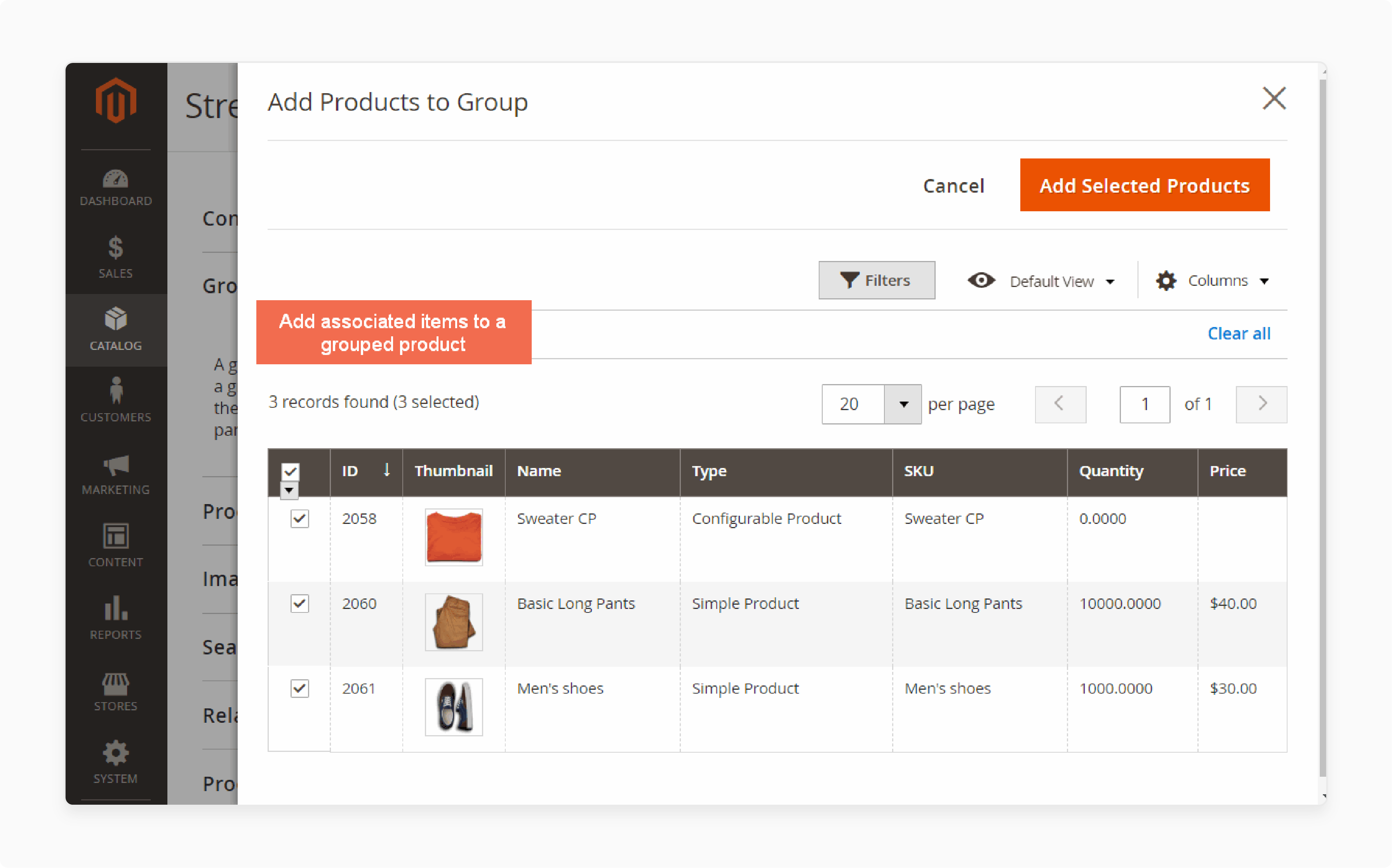 Adding products in the magento 2 grouped product extension