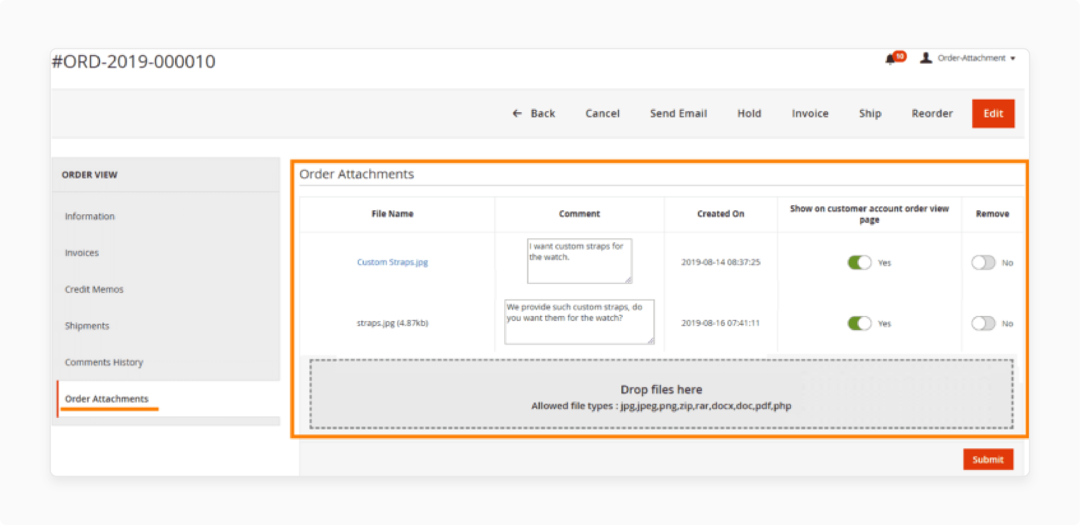 Test and Verify Magento 2 Order Attachment Extension functionality