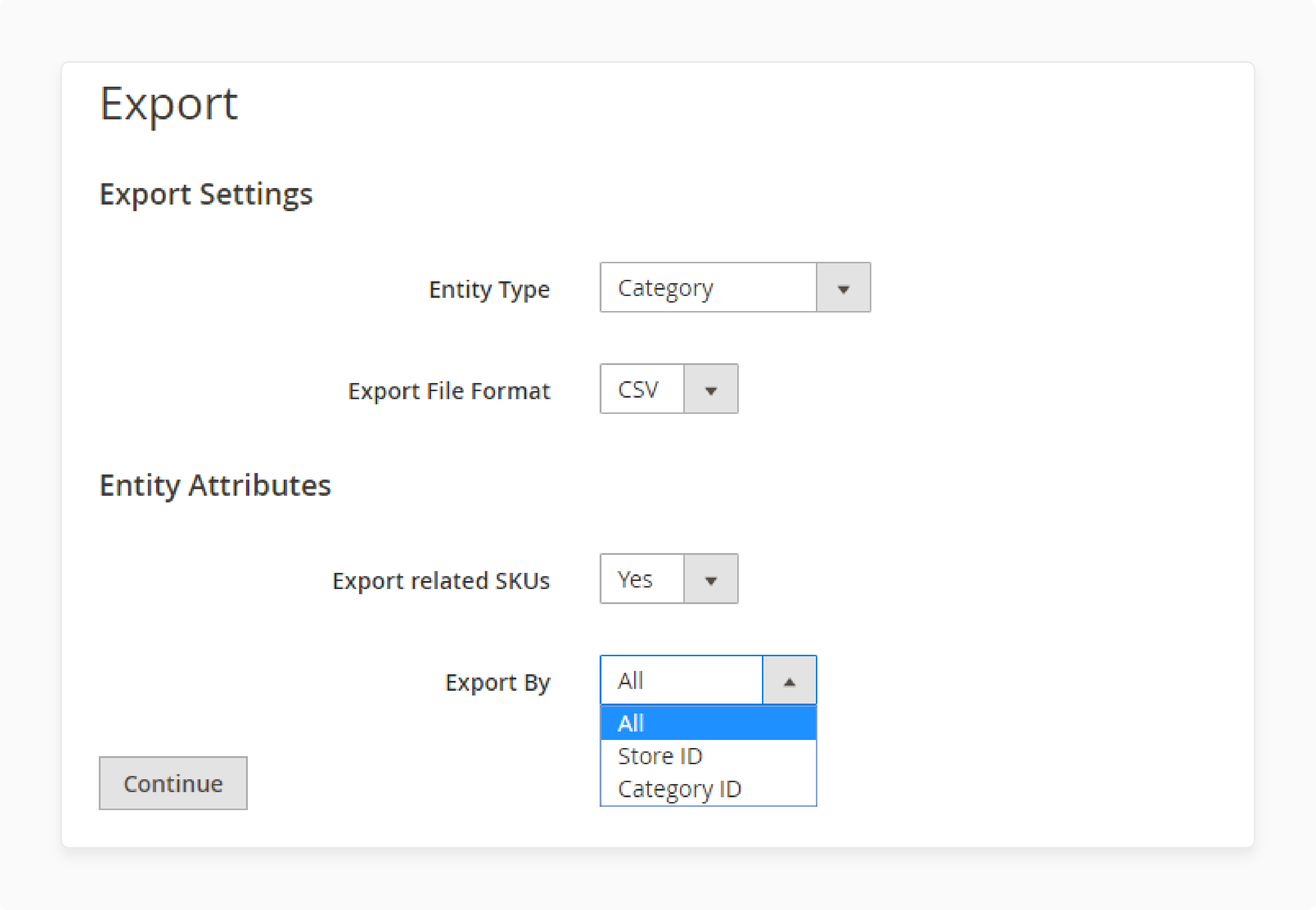 Configuring export settings of Magento 2 Category Import Export Extension 