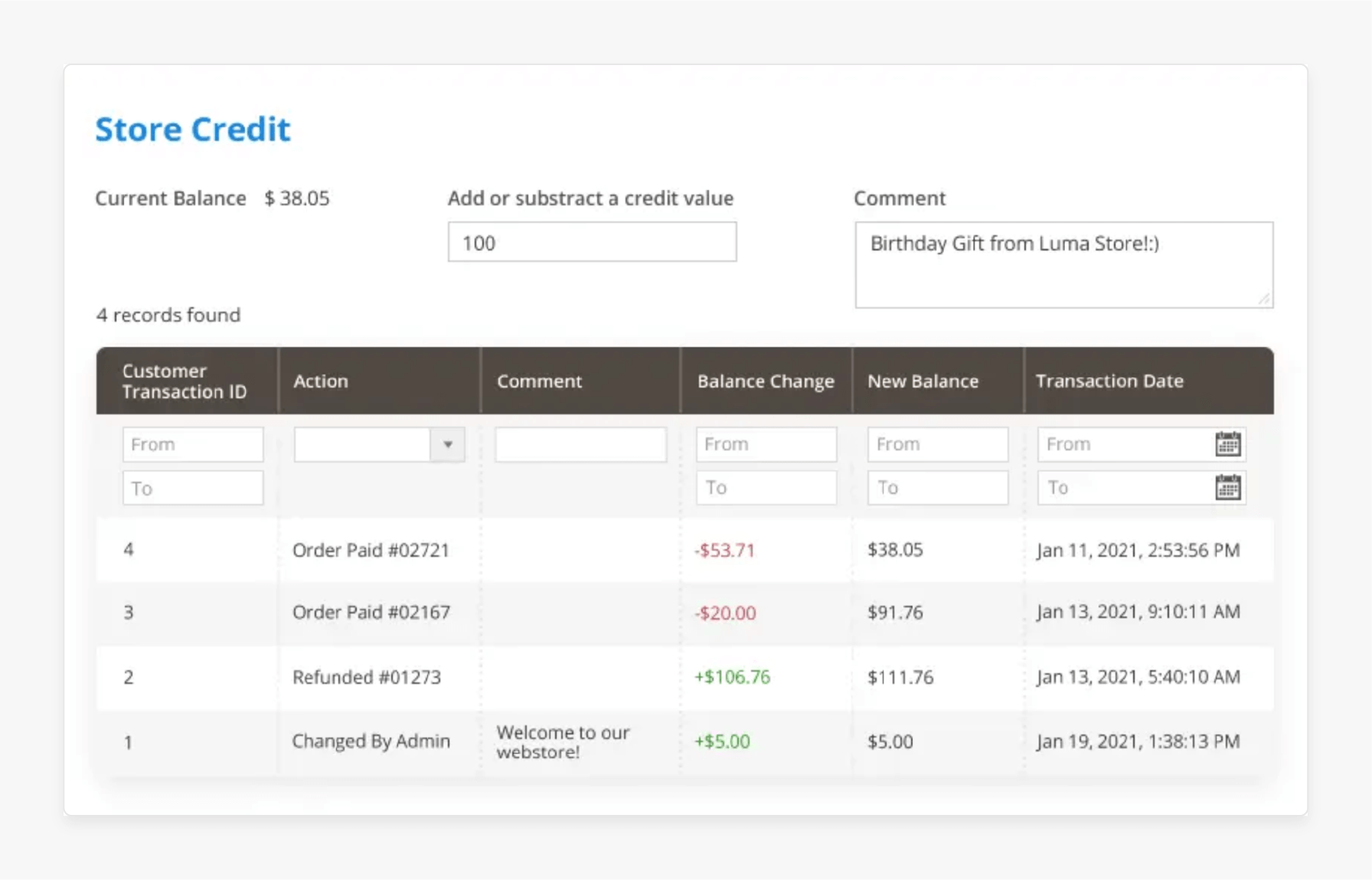 Manage store credit through the admin grid in Magento 2