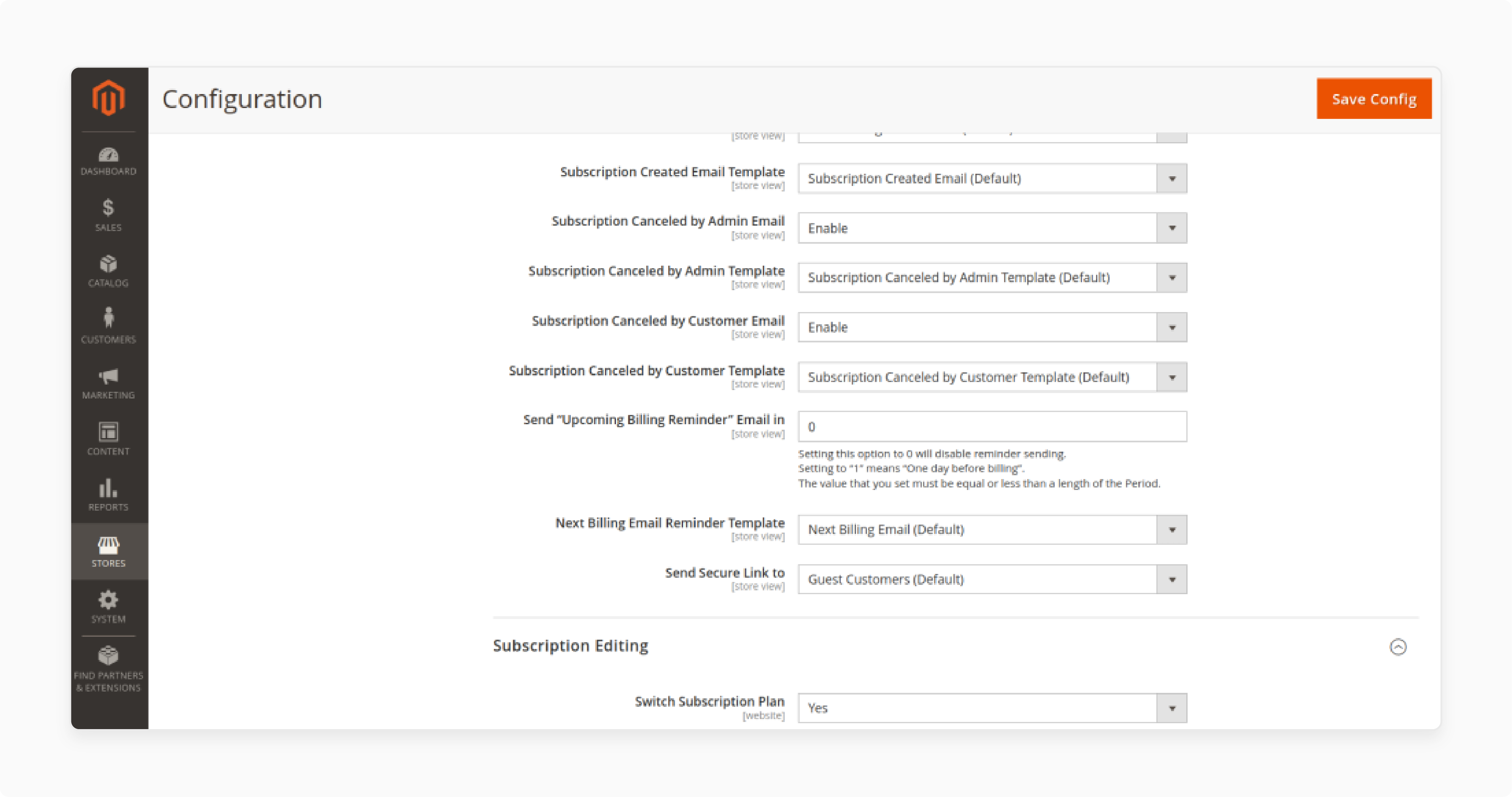 Configuring email alert settings for Magento 2 subscription reports extension