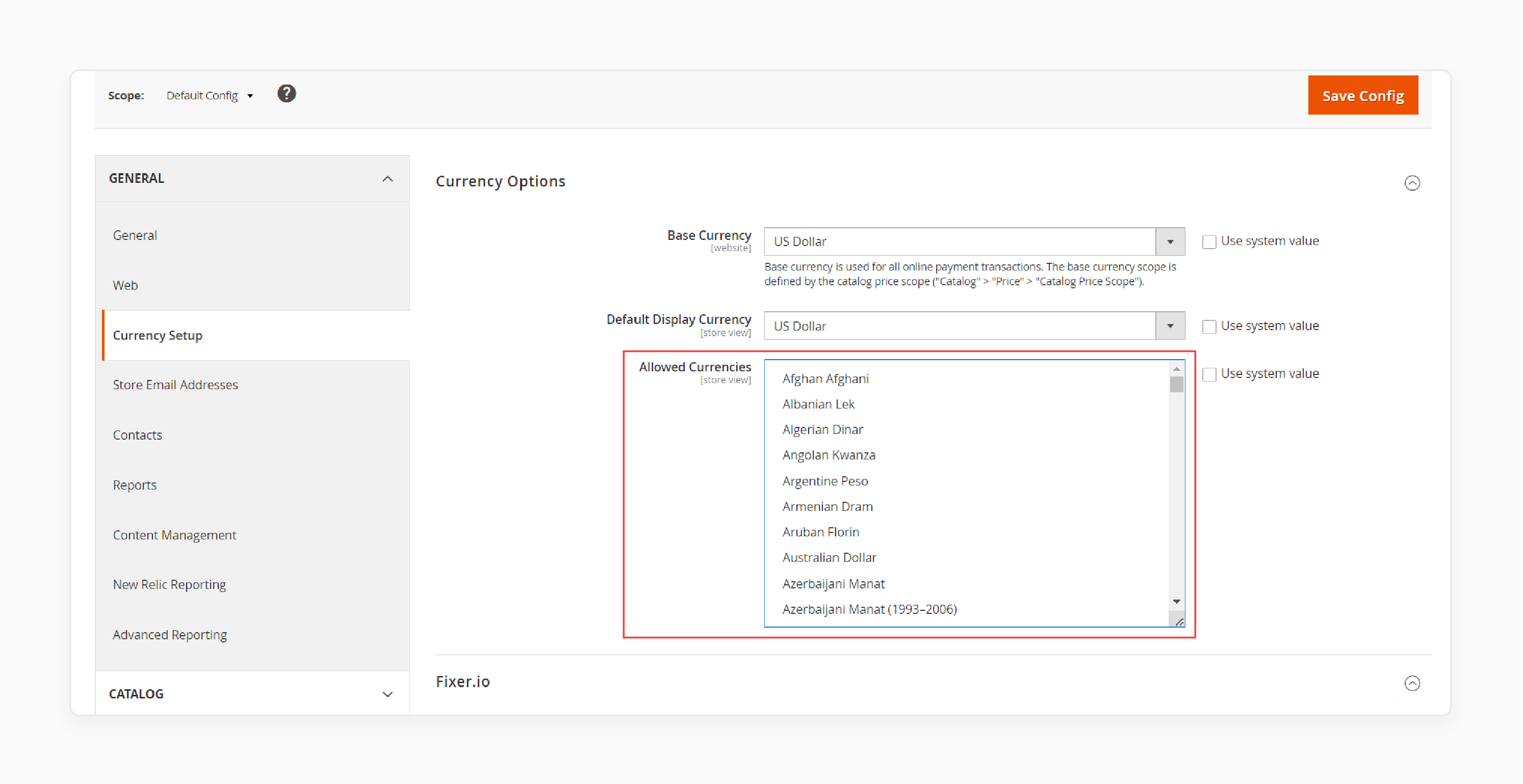 Choose multiple currencies in the Magento 2 multicurrency extension