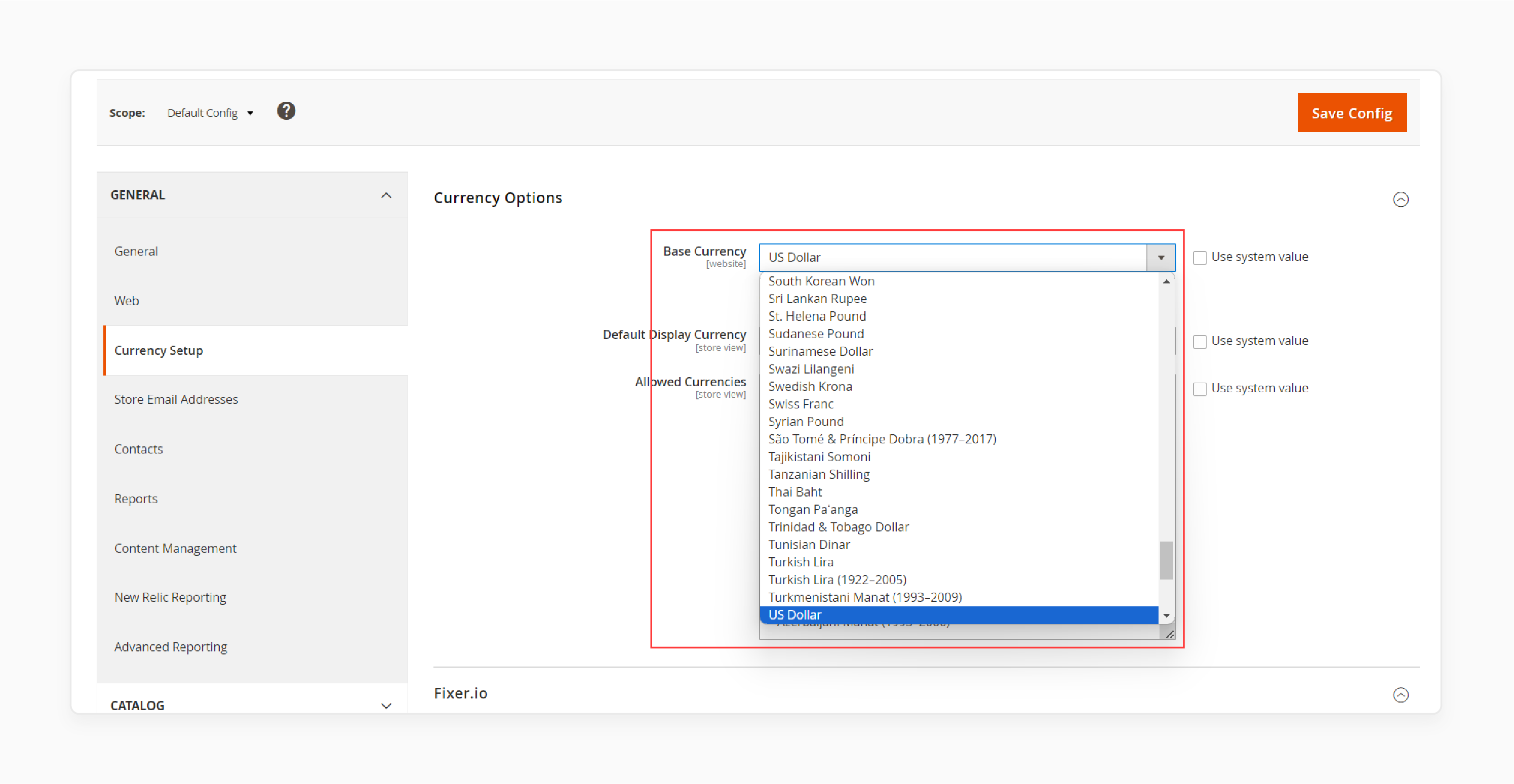 change base currency in the Magento 2 multicurrency extension