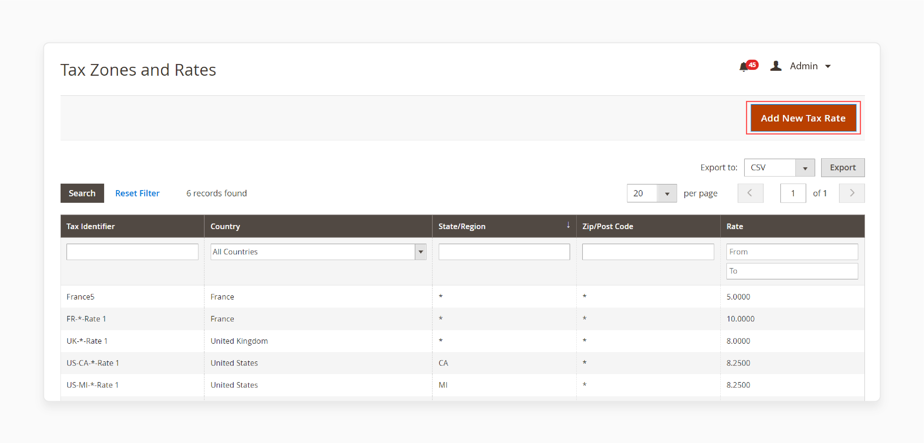 Adding a new tax rate in Magento 2