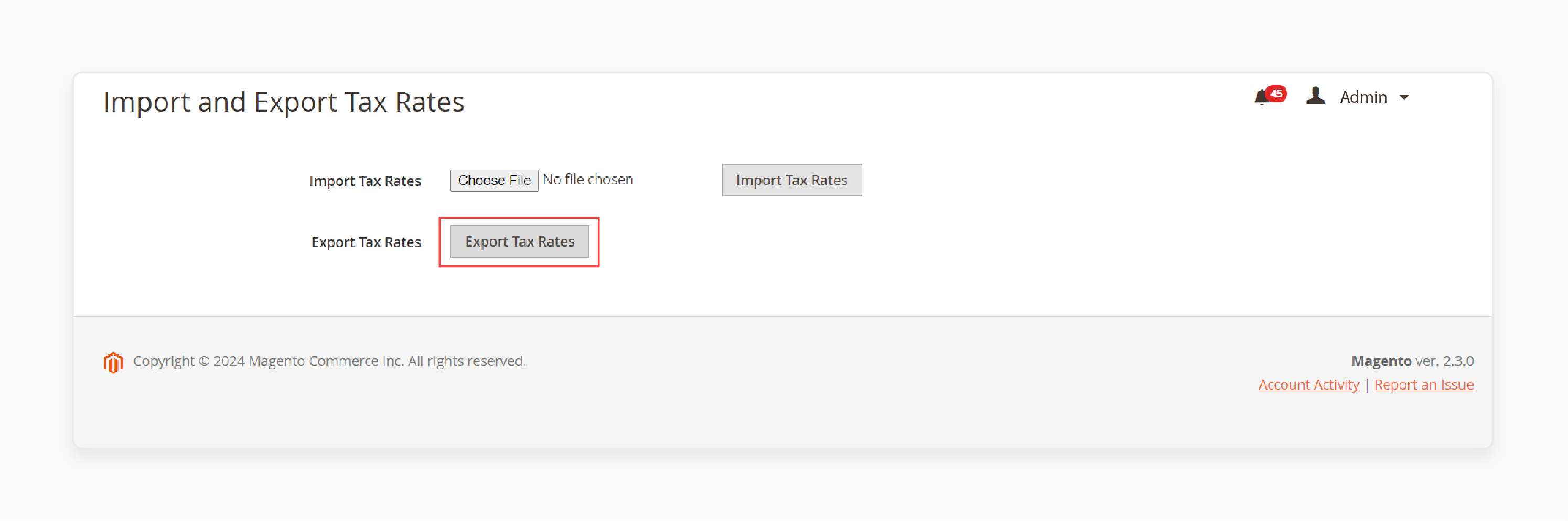 Exporting tax rates in Magento 2