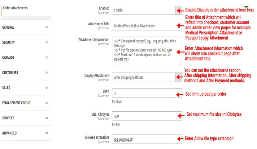 Enabling and configuring order attachments in Magento 2