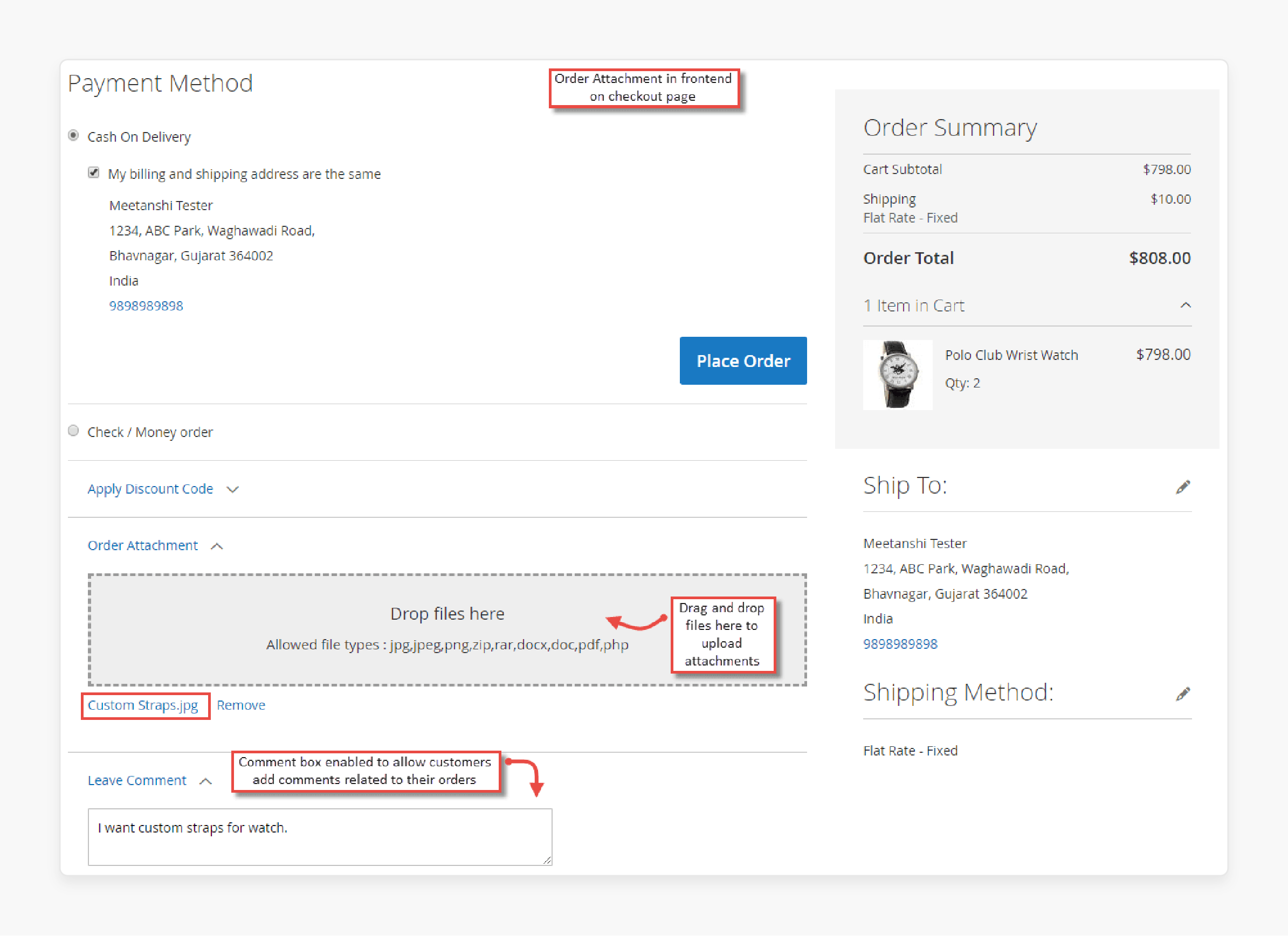 Magento 2 order attachment configuration screen