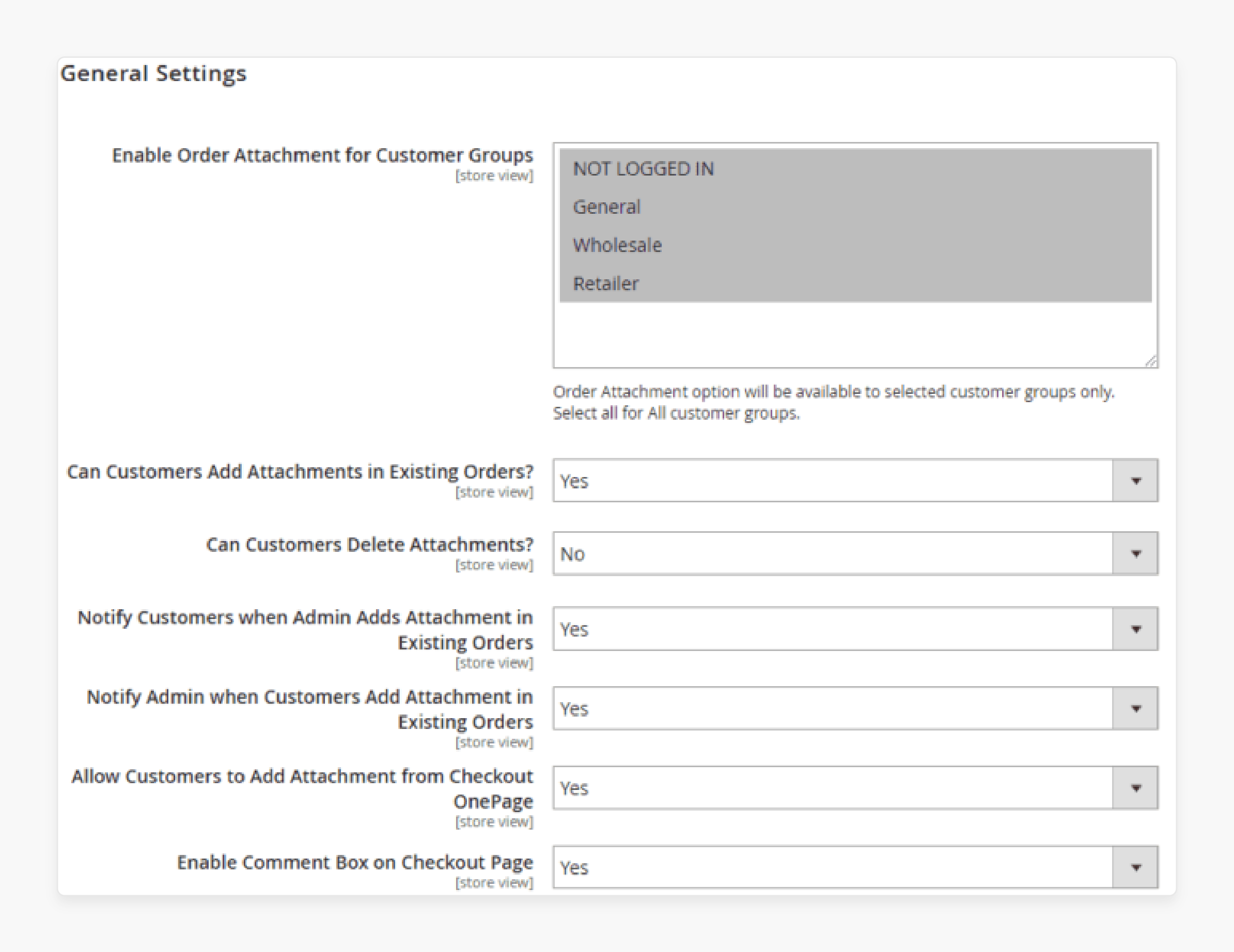 Magento 2 order attachment settings in admin panel