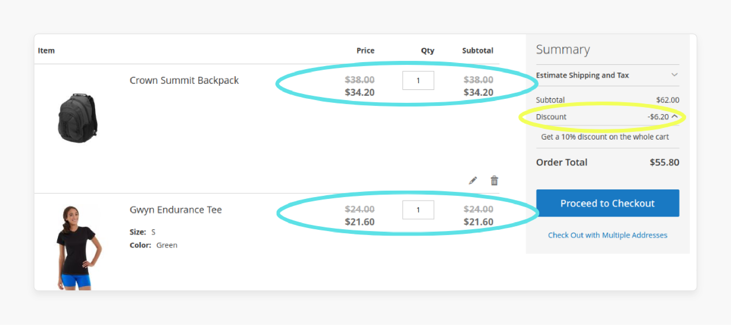 10 Percent Discount Applied in Magento Cart