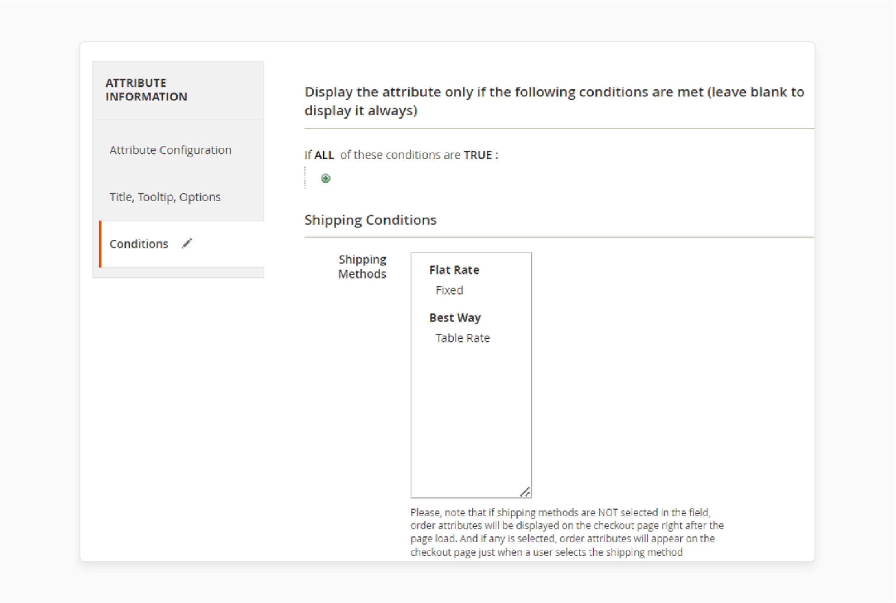 Set Display Conditions in Magento Order Attributes