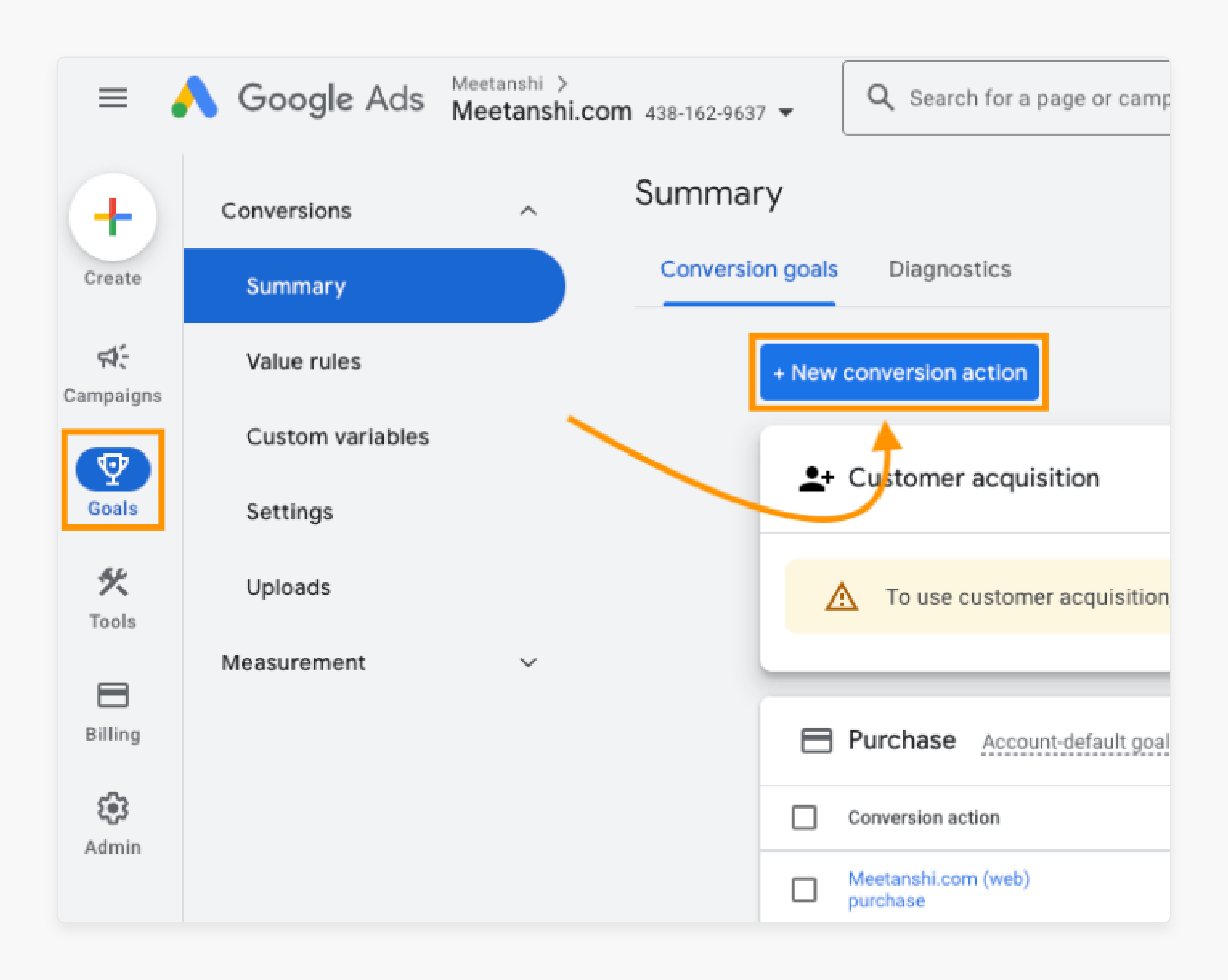 creating an action for Magento 2 google ads conversion tracking